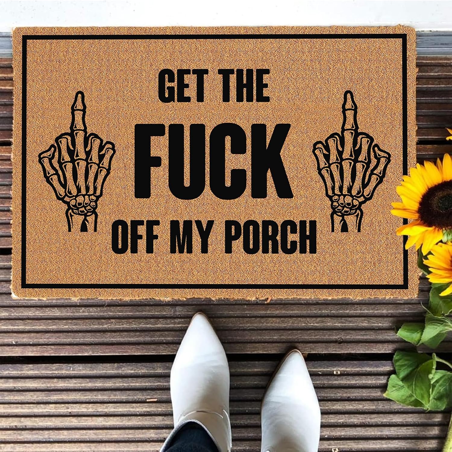 Get The Fuck Off My Porch – Tapete divertido con parte trasera de goma antideslizante, tapete de regalo novedoso para exteriores e interiores, 30 x