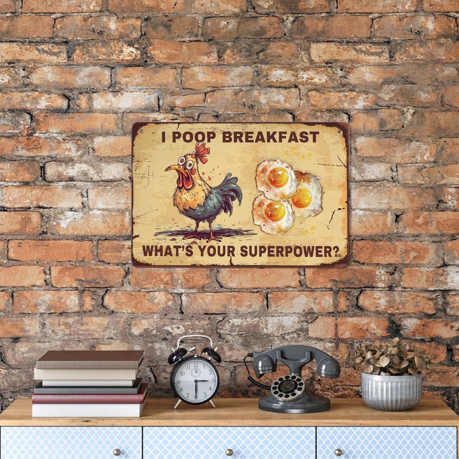 Cartel de desayuno de pollo I Poop de aluminio para colgar en la pared, decoración de arte de pollo para casa, habitación, tienda, oficina, 12 x 8
