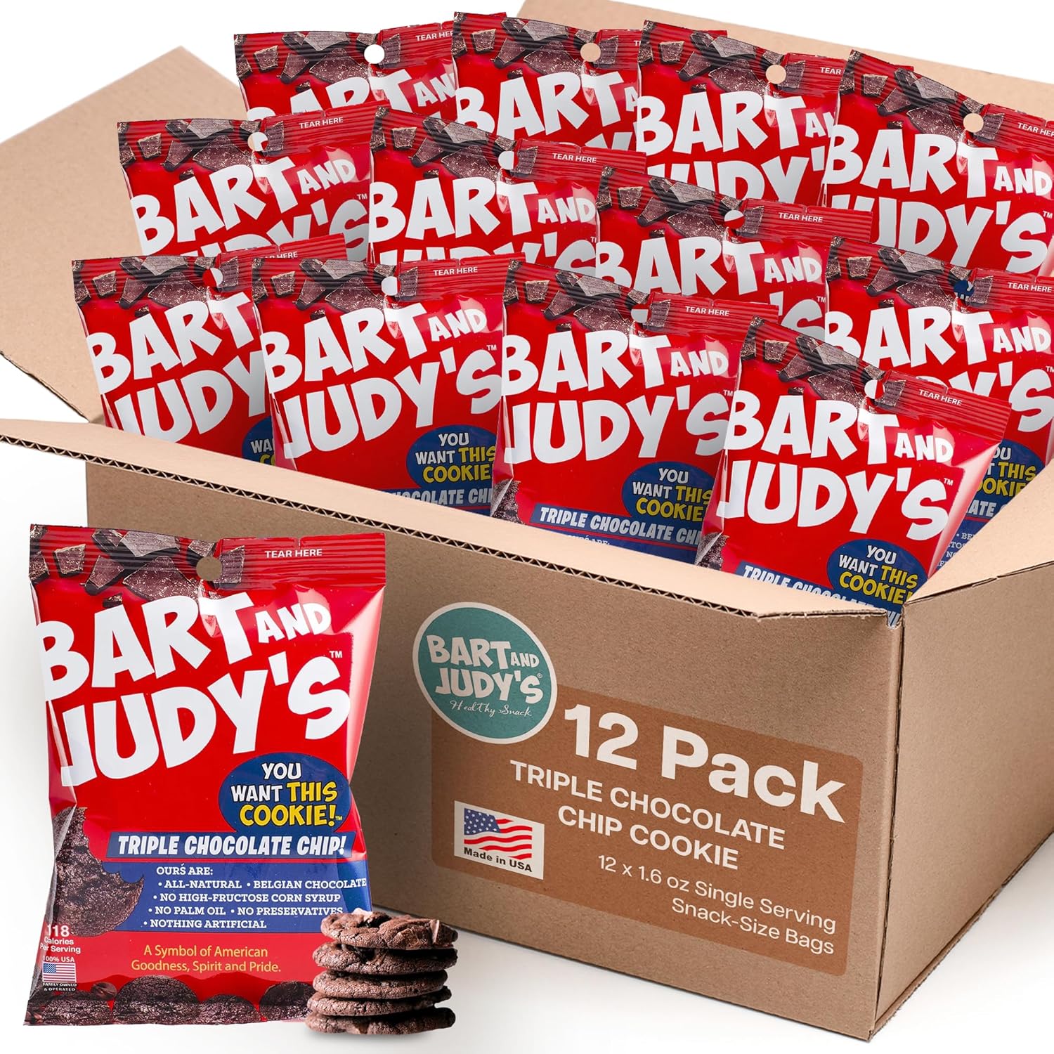 Bart & Judy’s – Galletas gourmet con chispas de chocolate hechas con ingredientes deliciosos, todos los ingredientes naturales, aperitivo casero de