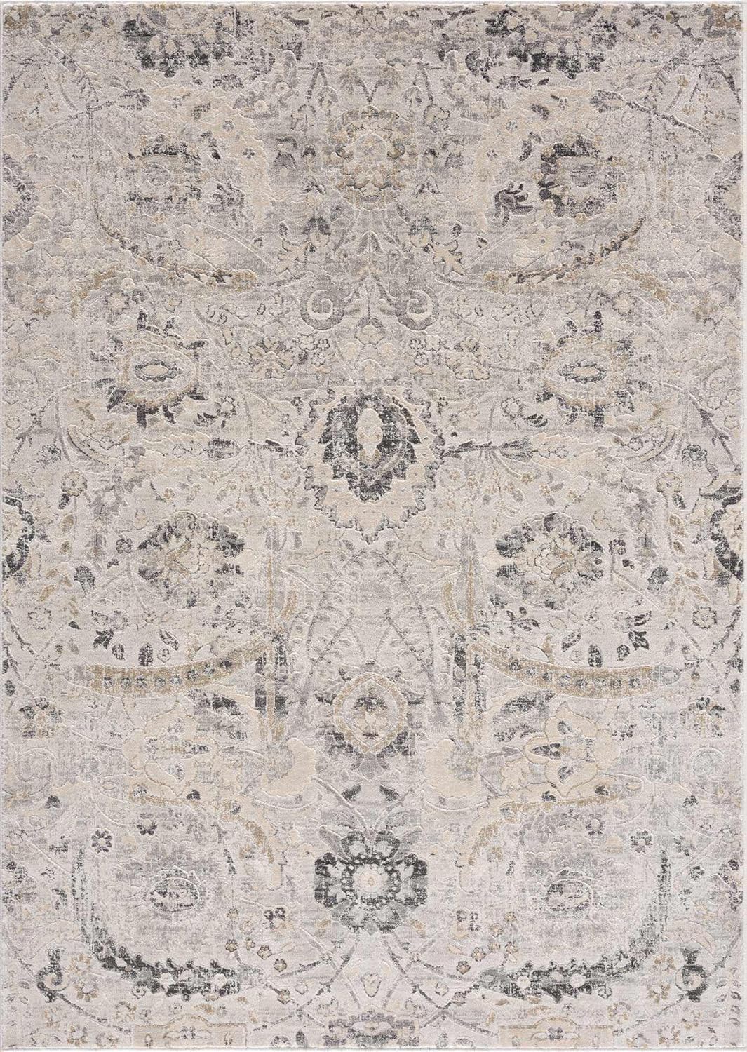 Hauteloom Georgiana – Alfombra rústica para sala de estar, dormitorio, comedor, estilo persa, aspecto floral tradicional, color gris, negro, marrón