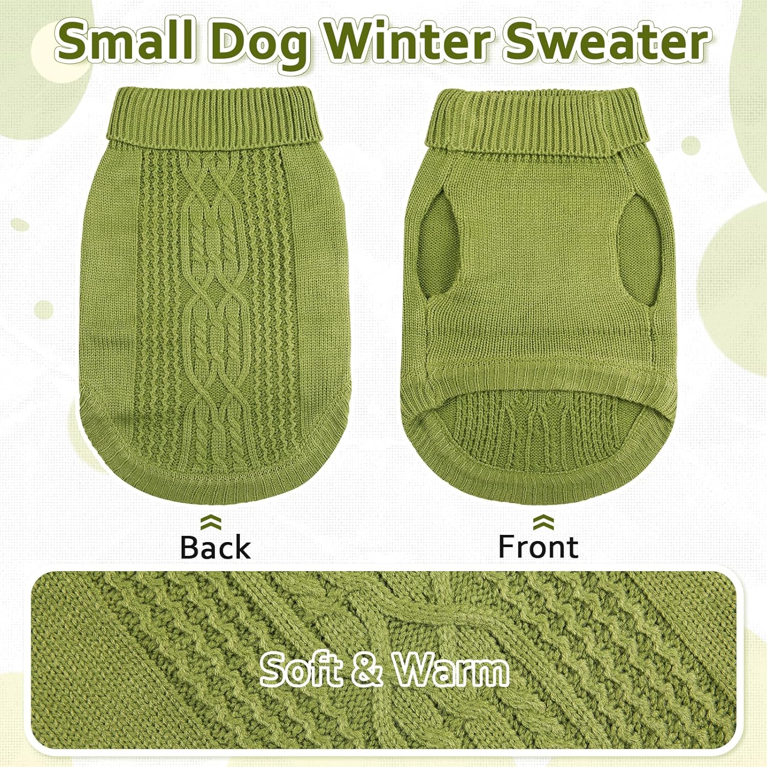 DENTRUN Suéter para perros pequeños, cachorro de cuello alto para clima frío, ropa clásica de invierno cálida para perro, chaleco para perro