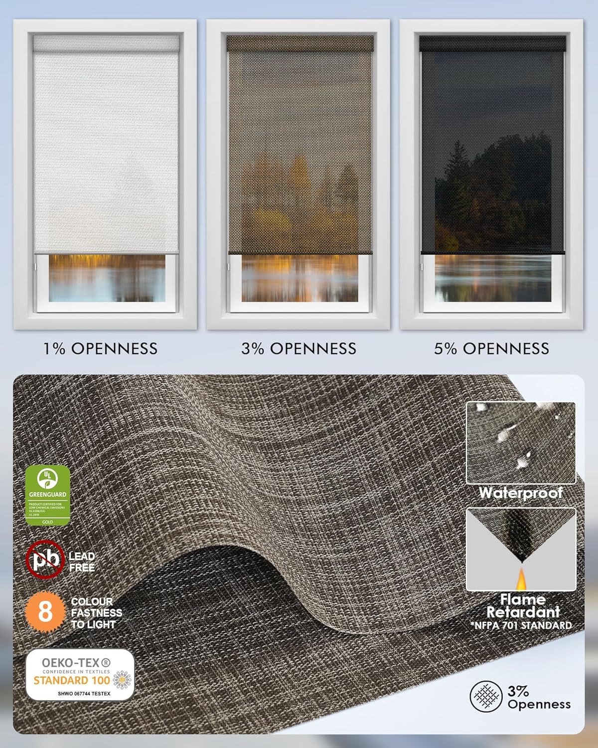 Yoolax Persiana solar motorizada con control Romote para filtrar la luz, persianas enrollables con visión transparente (60 % opaco, avena latte)