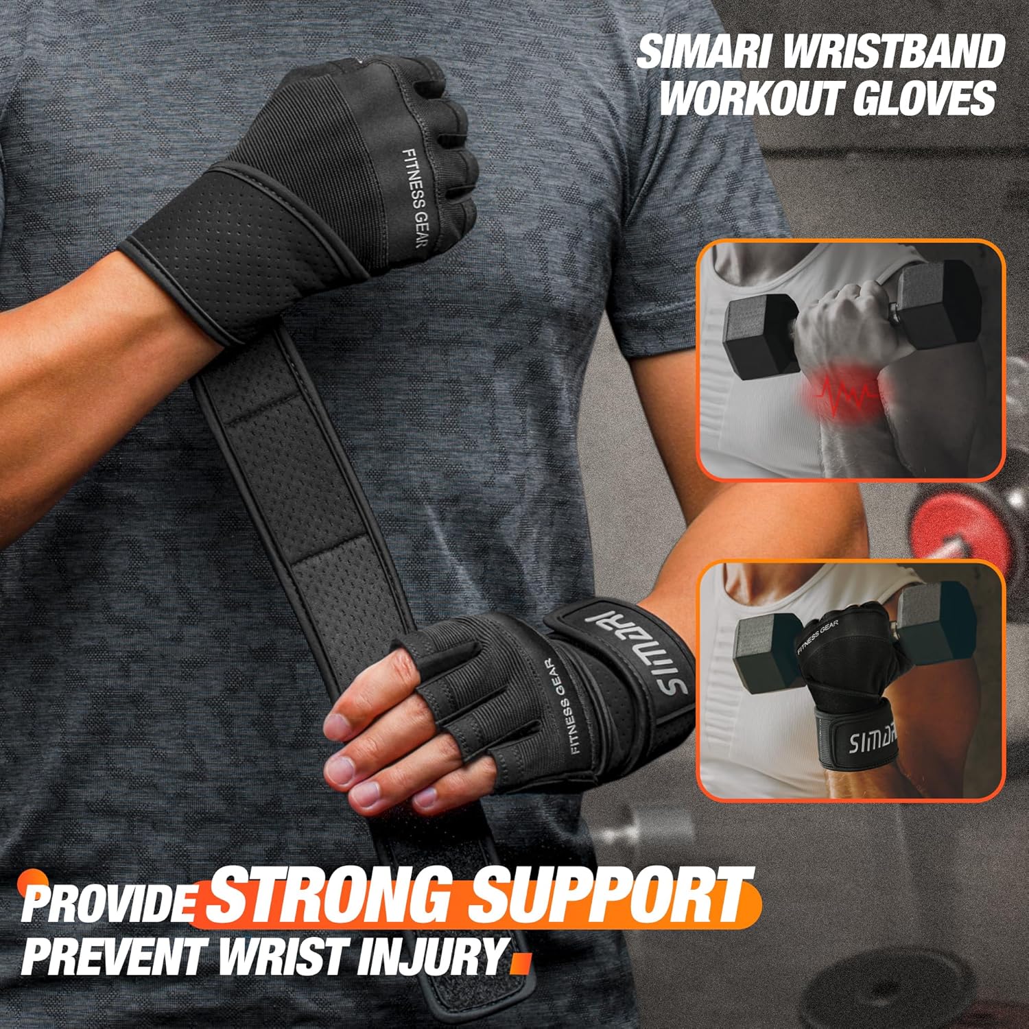 SIMARI Guantes de entrenamiento acolchados para hombres y mujeres, guantes de levantamiento de pesas ventilados con soporte de muñequera, protección
