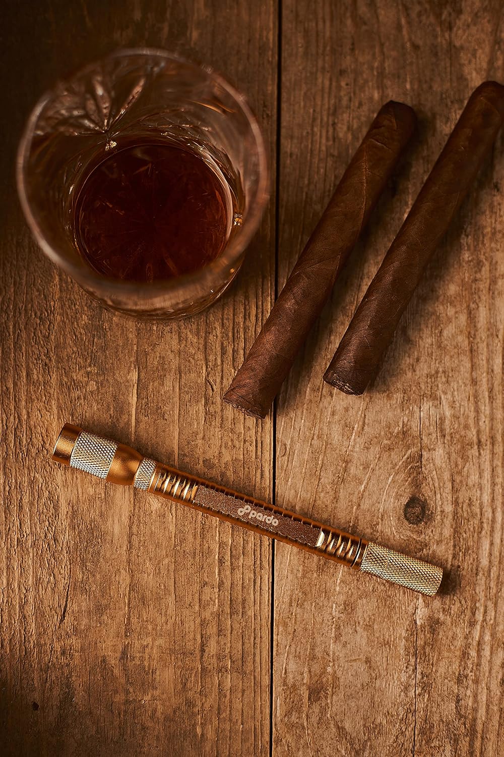 Pardo Cigar Multiherramienta 4 en 1, punzón de cigarros de doble tamaño con potenciador de drenaje de cigarros y punta doble, cortador de puros