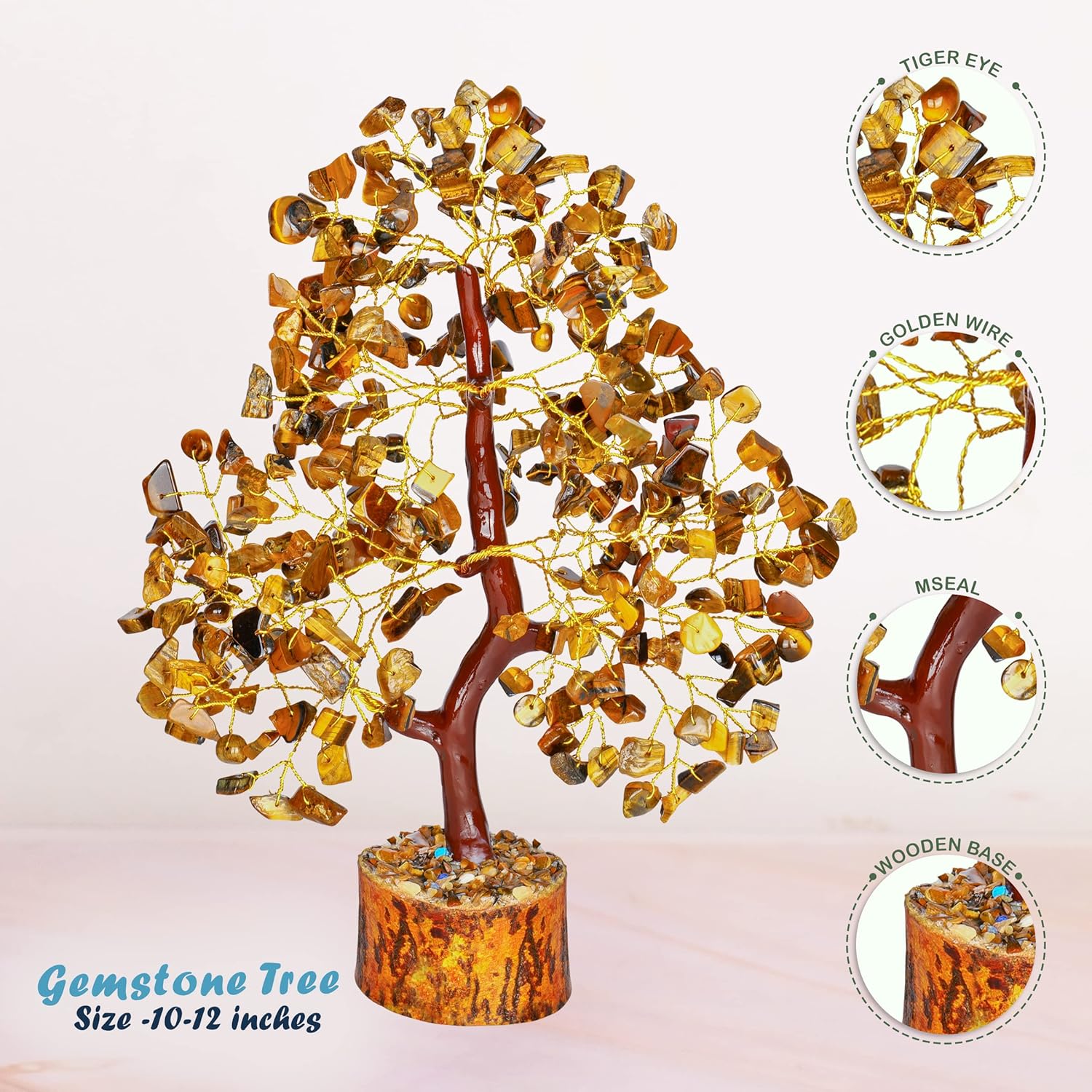 YATHABI Cristal de ojo de tigre  Árbol de gemas  Árbol bonsái de piedra  Árbol de dinero de buena suerte  Piedra de chakras  Árbol espiritual  Árbol