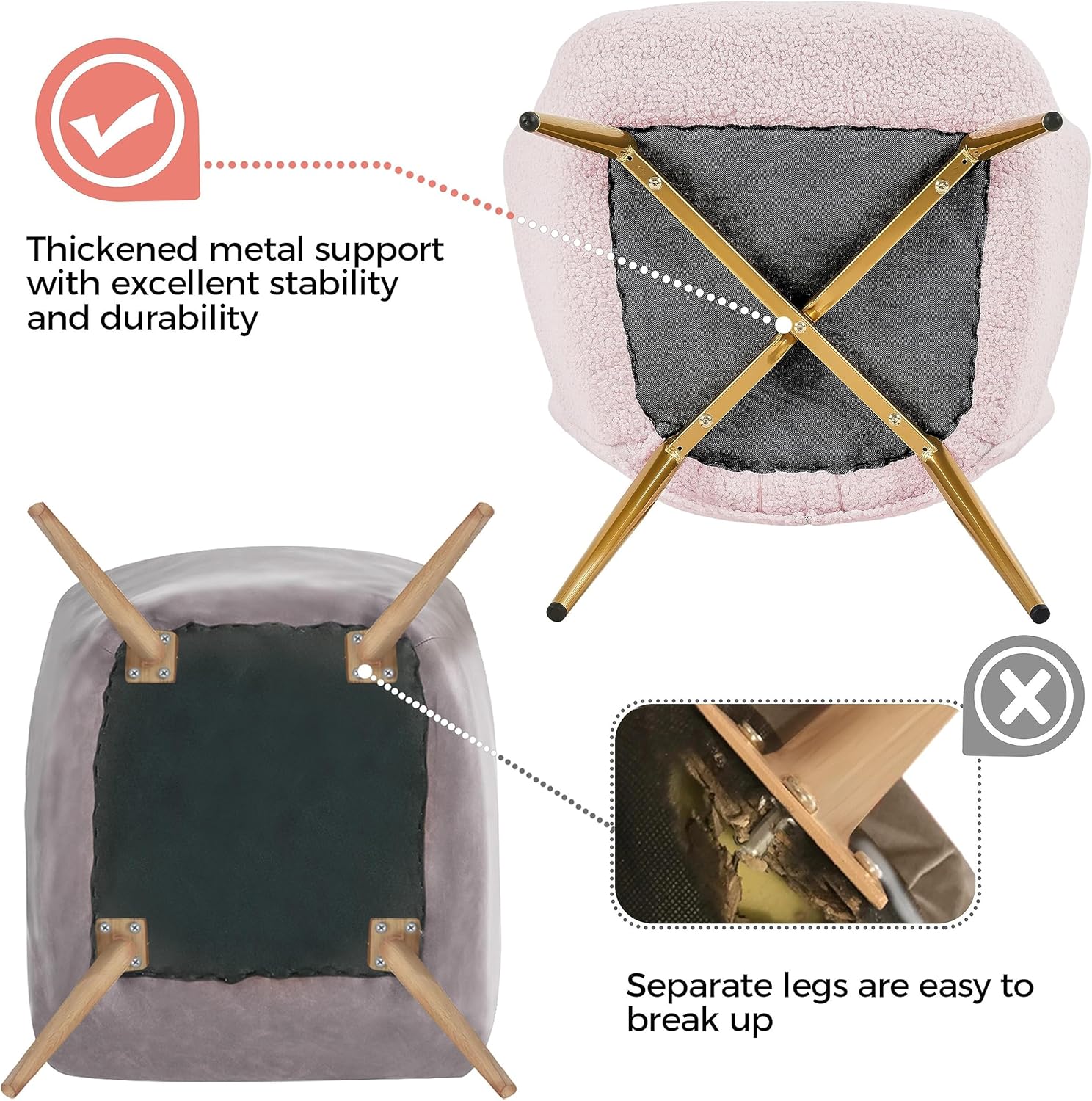 Yaheetech Silla de tocador moderna, silla decorativa de tela Boucle, sillón de felpa Sherpa con respaldo alto y acolchado suave, silla casual