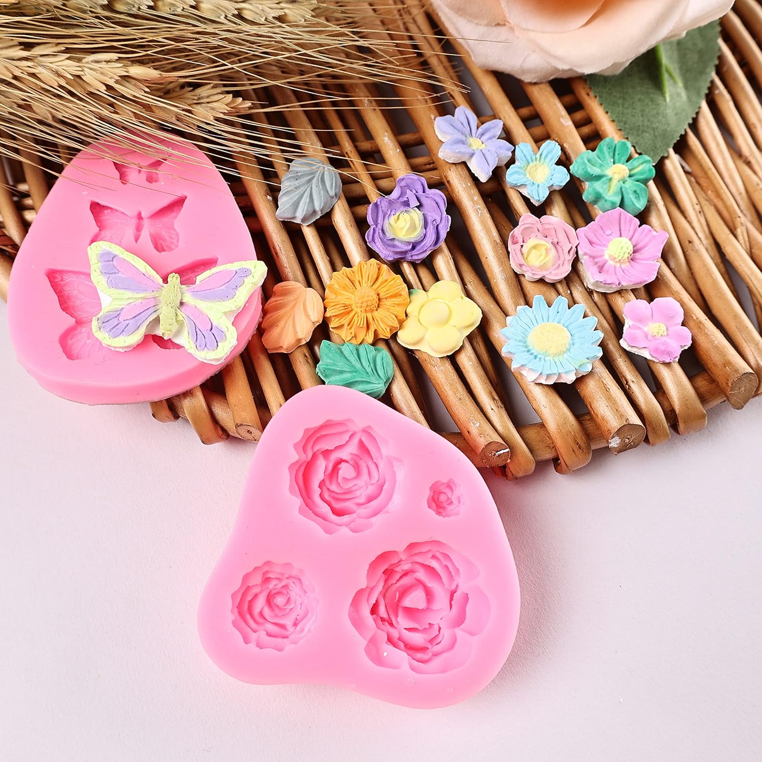 Moldes para fondant de flores, 8 moldes de silicona para dulces de flores y mariposas para fondant de chocolate, arcilla polimérica, jabón,