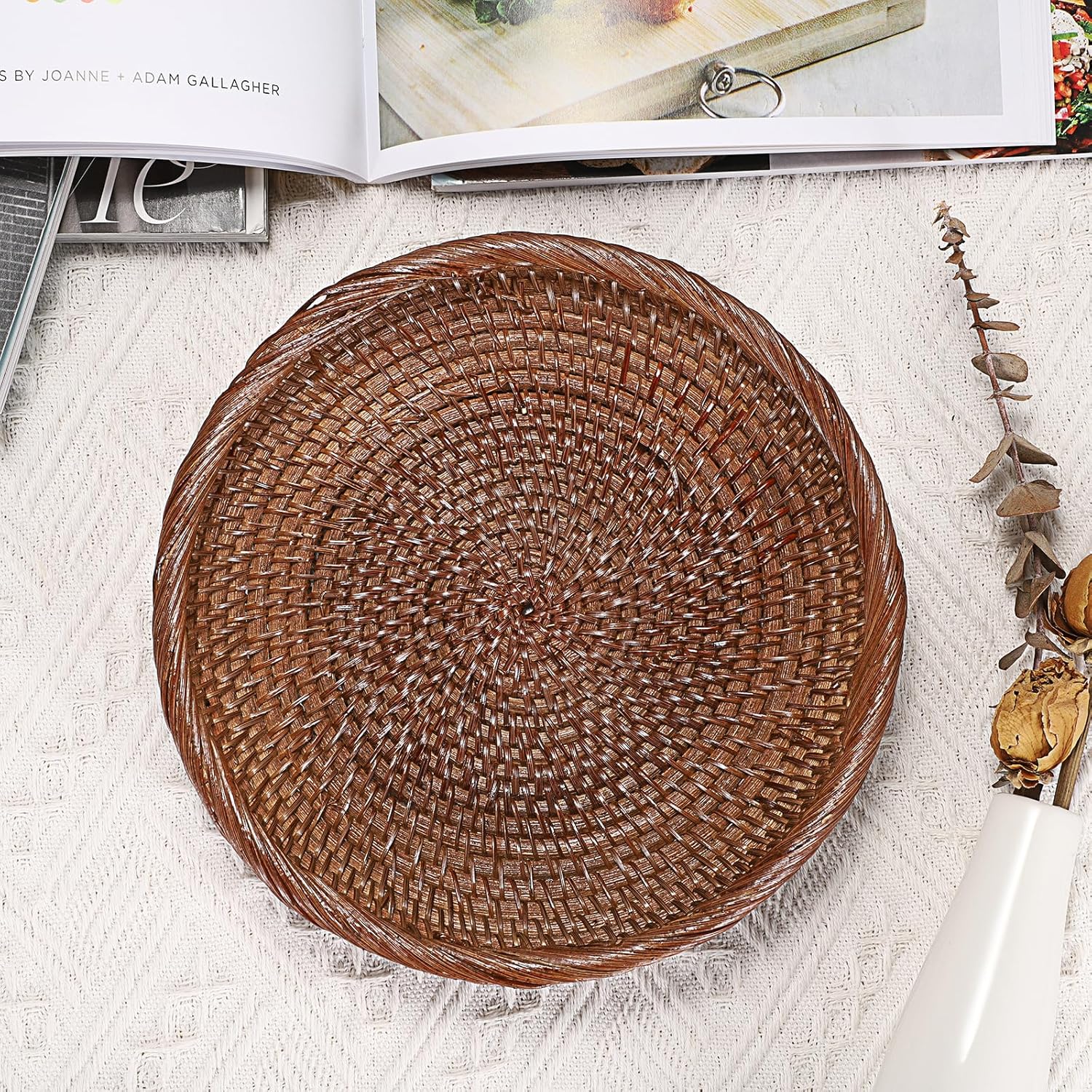 Hipiwe Cesta pequeña para llaves para entrada, cesta redonda de mimbre tejida de 7.6 pulgadas, bandeja para servir frutas, cesta tejida para