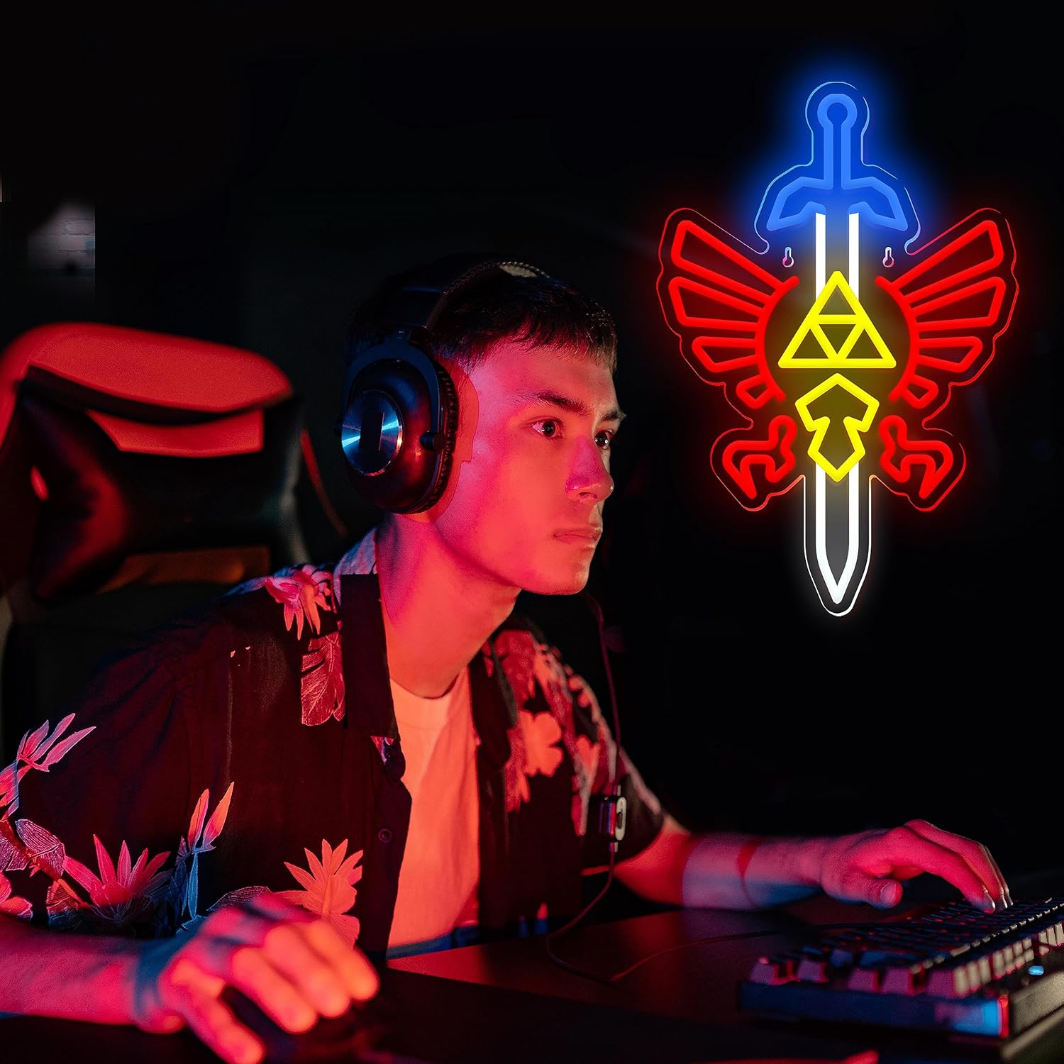 Letrero de neón con espada para gamer, para decoración de pared, decoración de sala de juegos, regalos LOZ, espada maestra, letrero LED, decoración