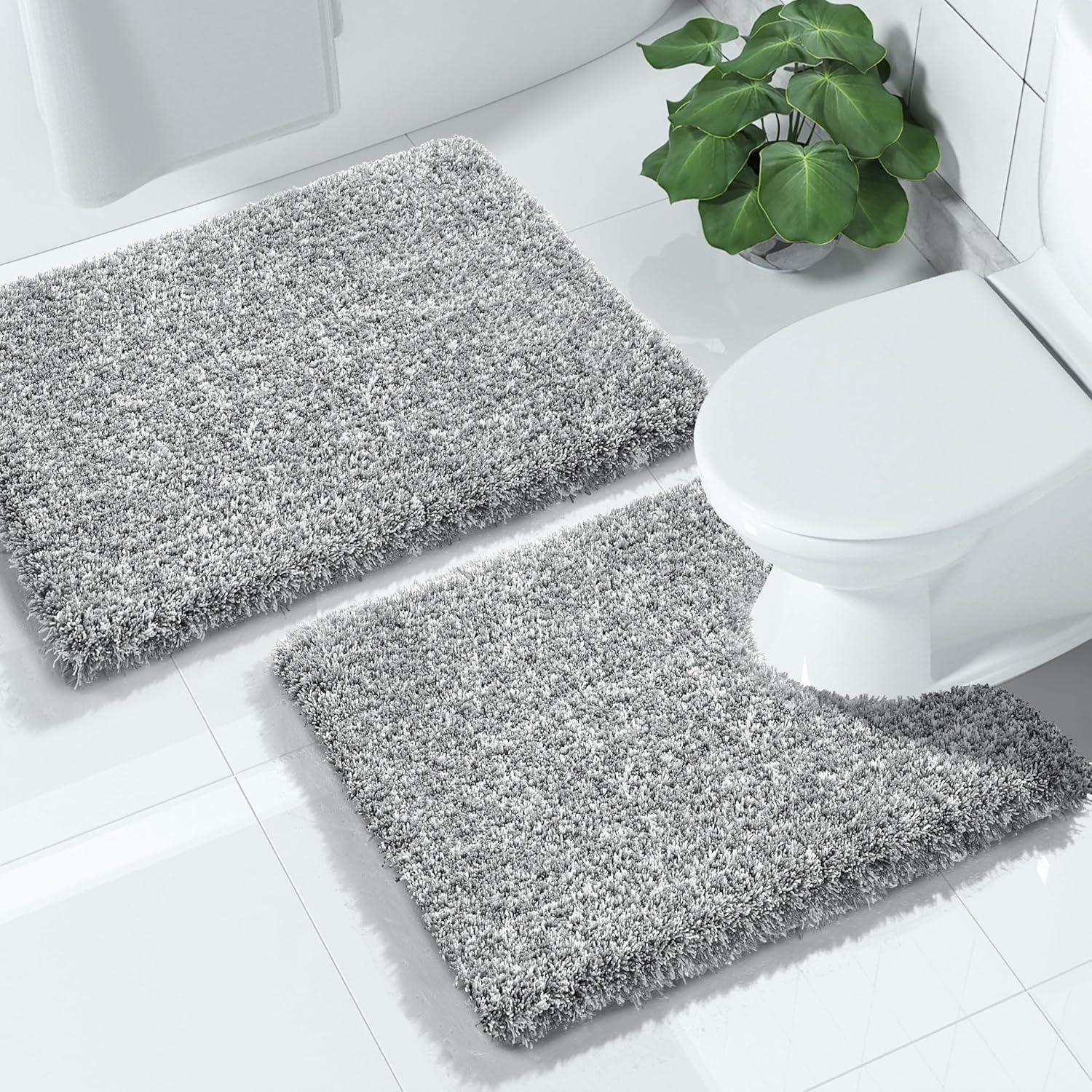 Yimobra Juego de 2 alfombras de baño esponjosas con forma de U, alfombra de baño suave y antideslizante, alfombra de ducha de felpa gruesa,