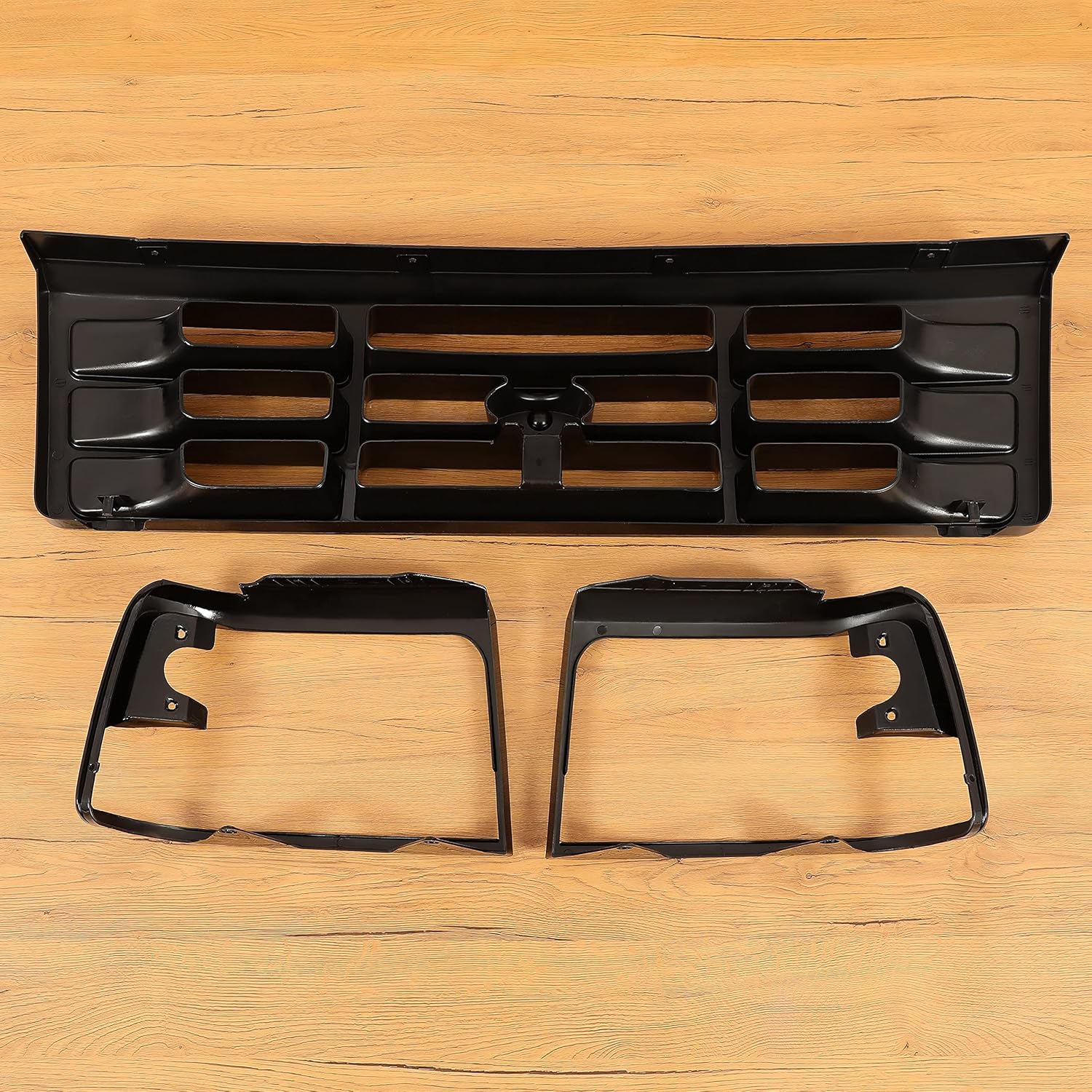 HECASA Rejilla delantera y bisel para faros delanteros compatible con Ford Bronco F-150 F-250 HD F-350 1992-1997 Reemplazo para FO1200172 FO2512131