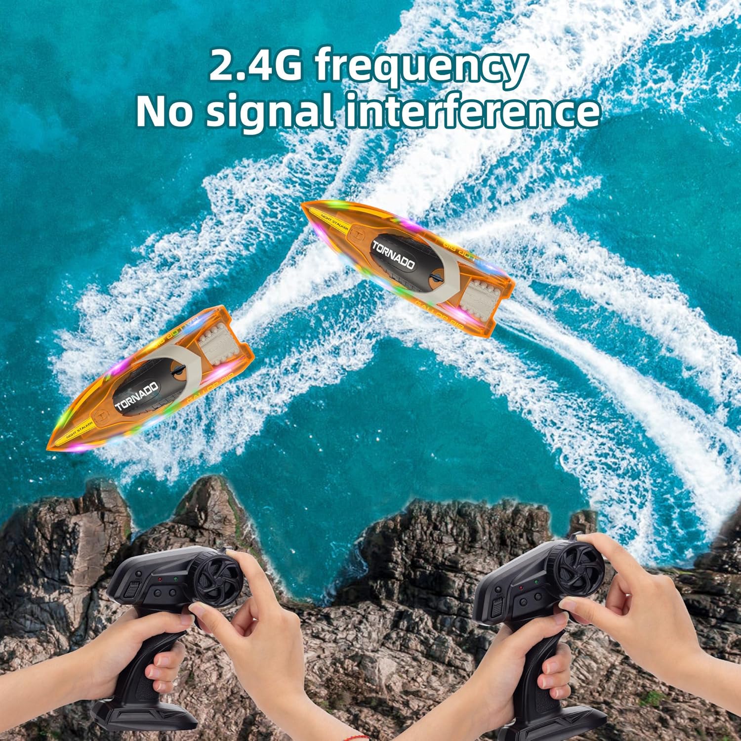 Barco a control remoto para niños de 8 a 12 años, 15+ MPH barco de control remoto rápido con luces LED, 2.4G RC barcos eléctricos para piscina y