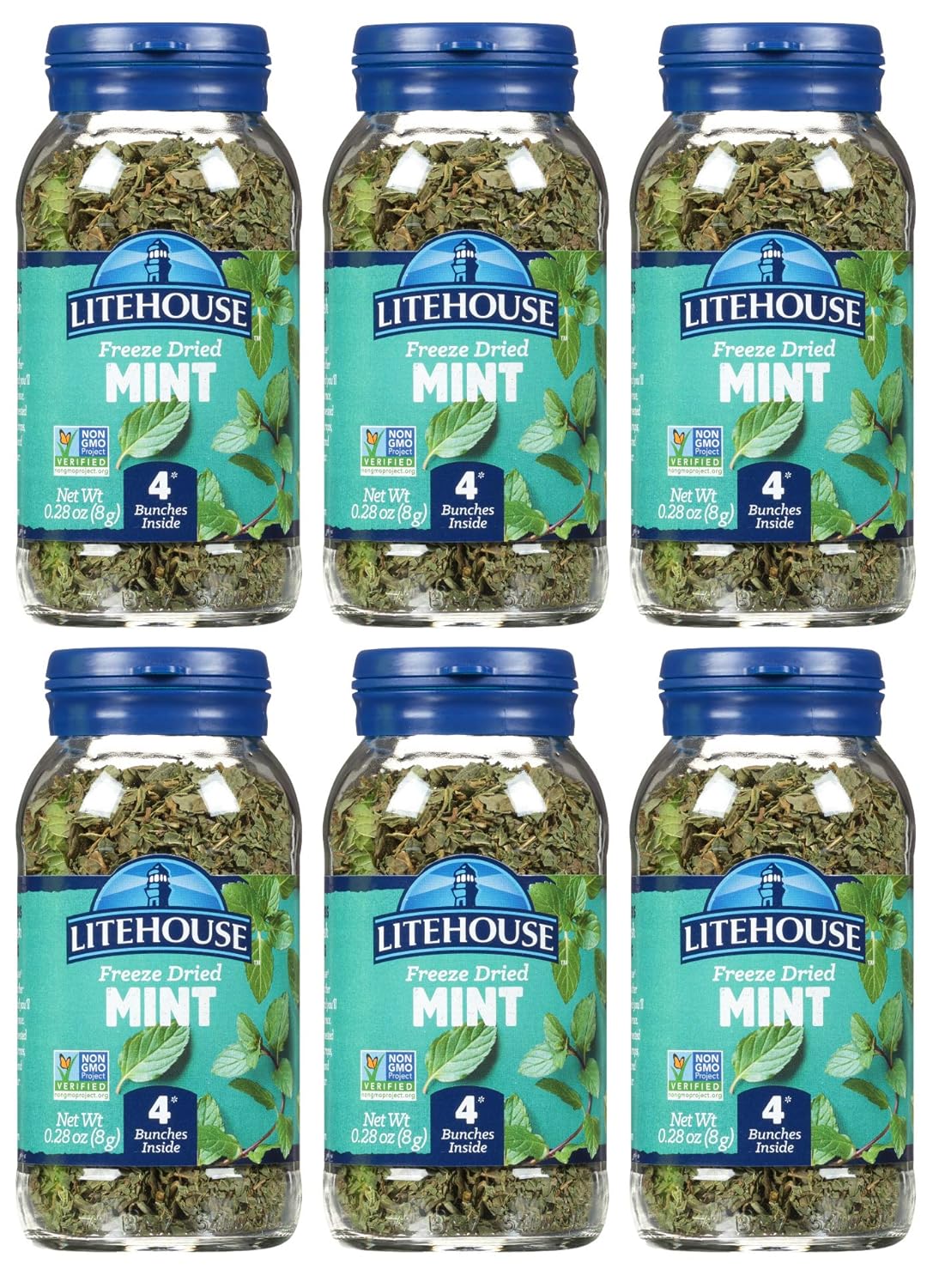 Litehouse Menta liofilizada  Sustituto de menta fresca, tarro igual a 4 racimos de menta fresca, orgánico, condimento de menta, sin OMG, sin gluten,