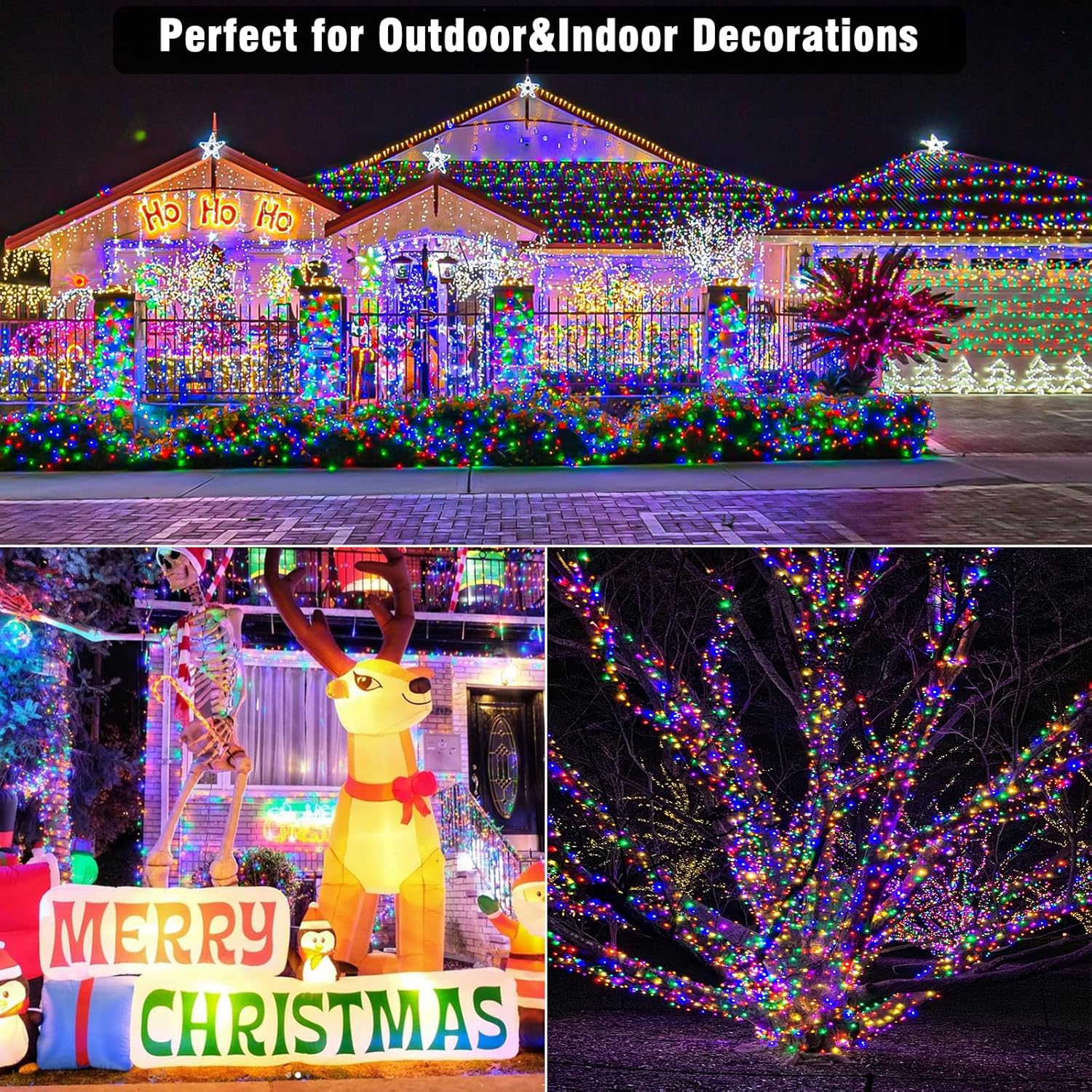 100 luces LED de Navidad de 33 pies para exteriores, 8 modos, tira de luces de Navidad con cable transparente con memoria de tiempo, tira de luces