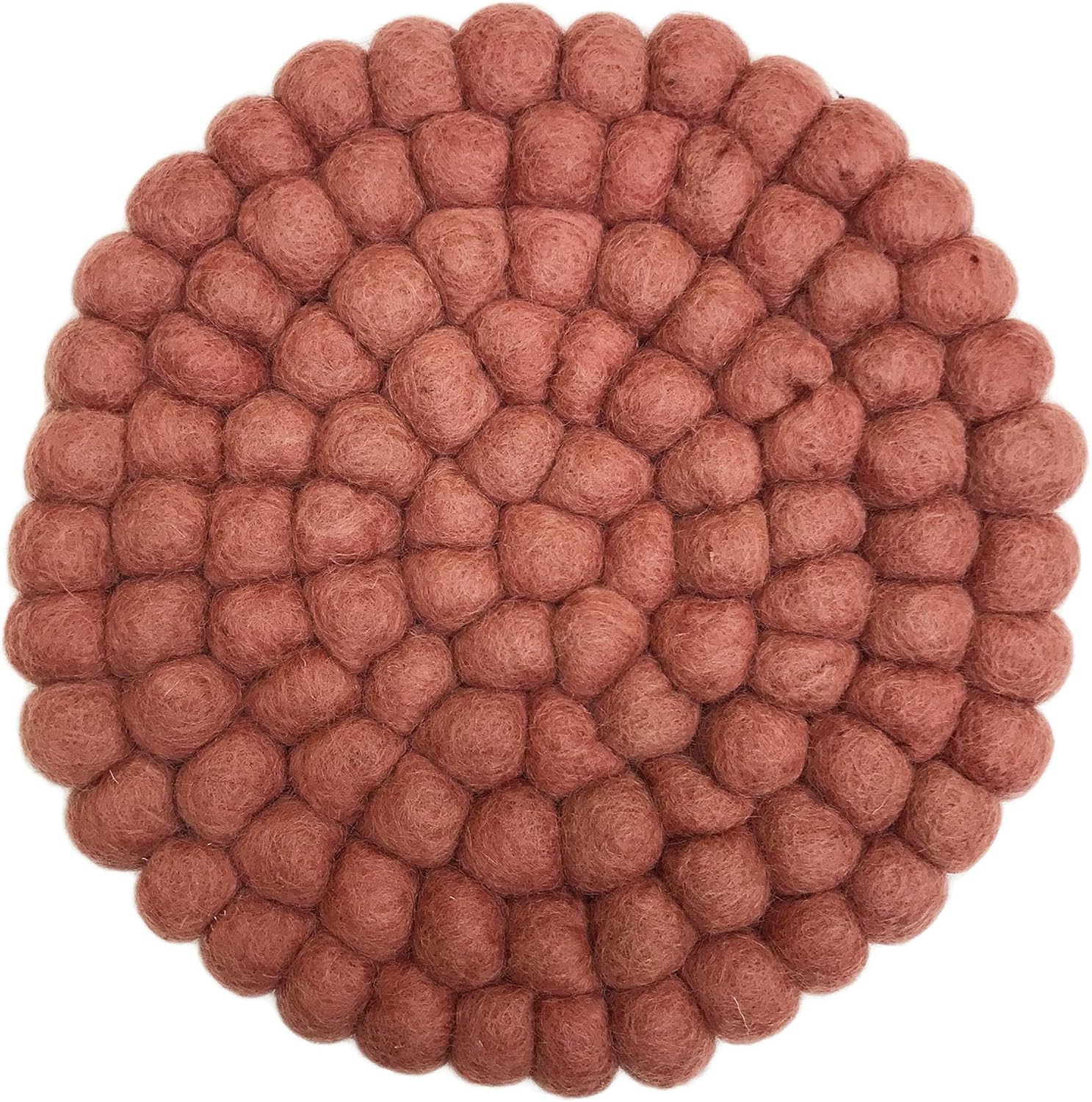 Bolas redondas de fieltro hechas a mano de lana para primavera, soporte para placa caliente, salvamanteles de mesa (redondo, rosa polvoriento)