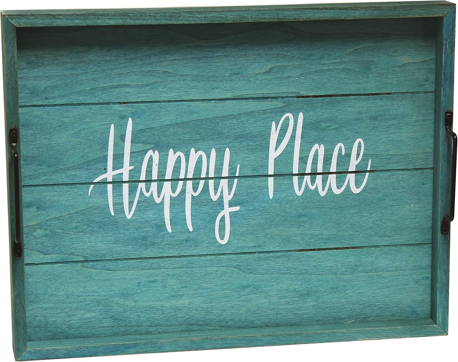 Elegant Designs HG2000-BHP – Bandeja decorativa de madera con asas, 15.50 x 12 pulgadas, color azul lavado Happy Place