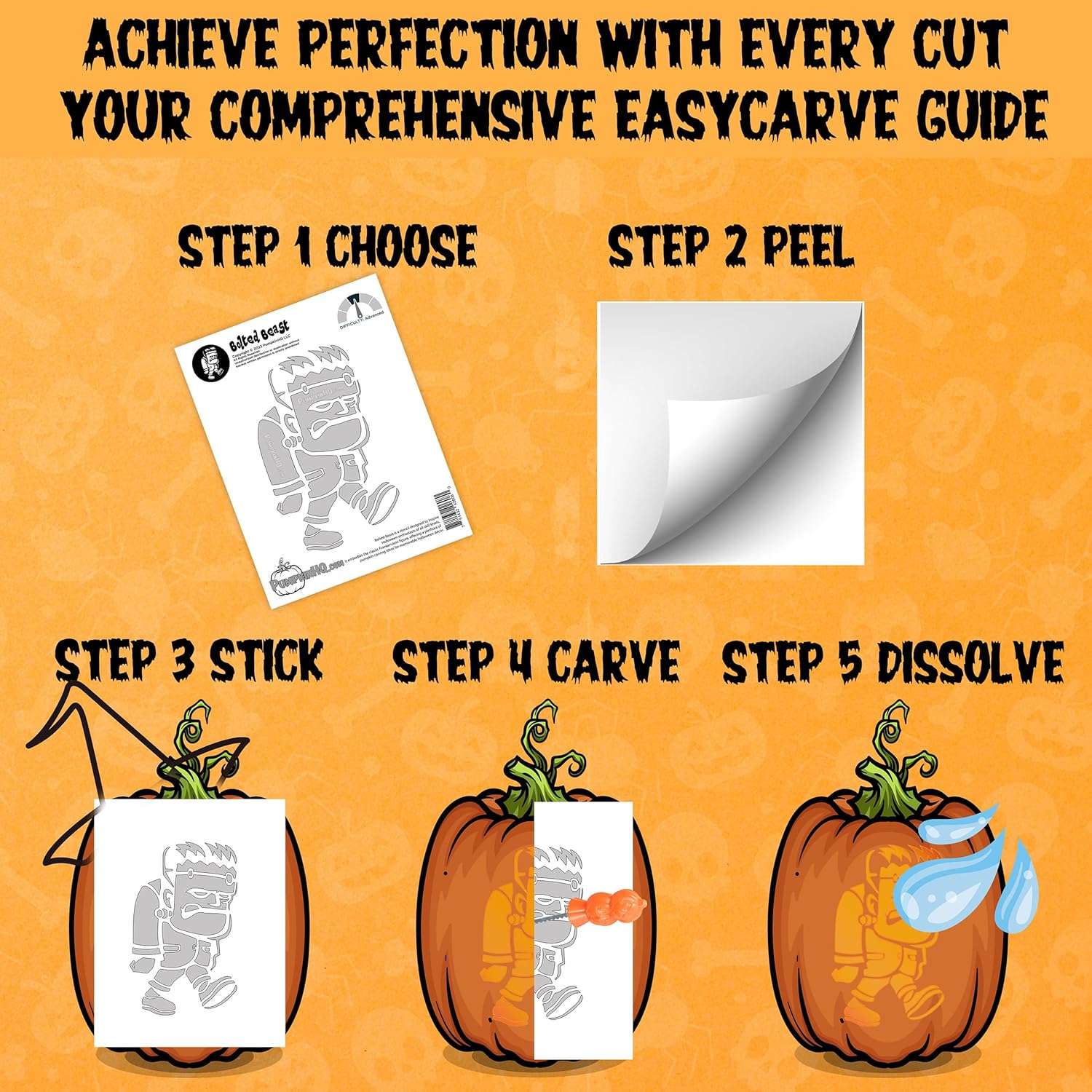 Bear Jack-O-Lantern – Plantilla para tallar calabaza  Brillo de oso abundante  Impreso en papel adhesivo Easycarve soluble en agua  Nivel de tallado
