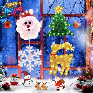 Luces de ventana de Navidad, 4 piezas de silueta de ventana de Navidad, letrero iluminado, funciona con pilas, luces de fondo con gancho de ventosa Luces de ventana de Navidad, 4 piezas de silueta de ventana de Navidad, letrero iluminado, funciona con pilas, luces de fondo con gancho de ventosa