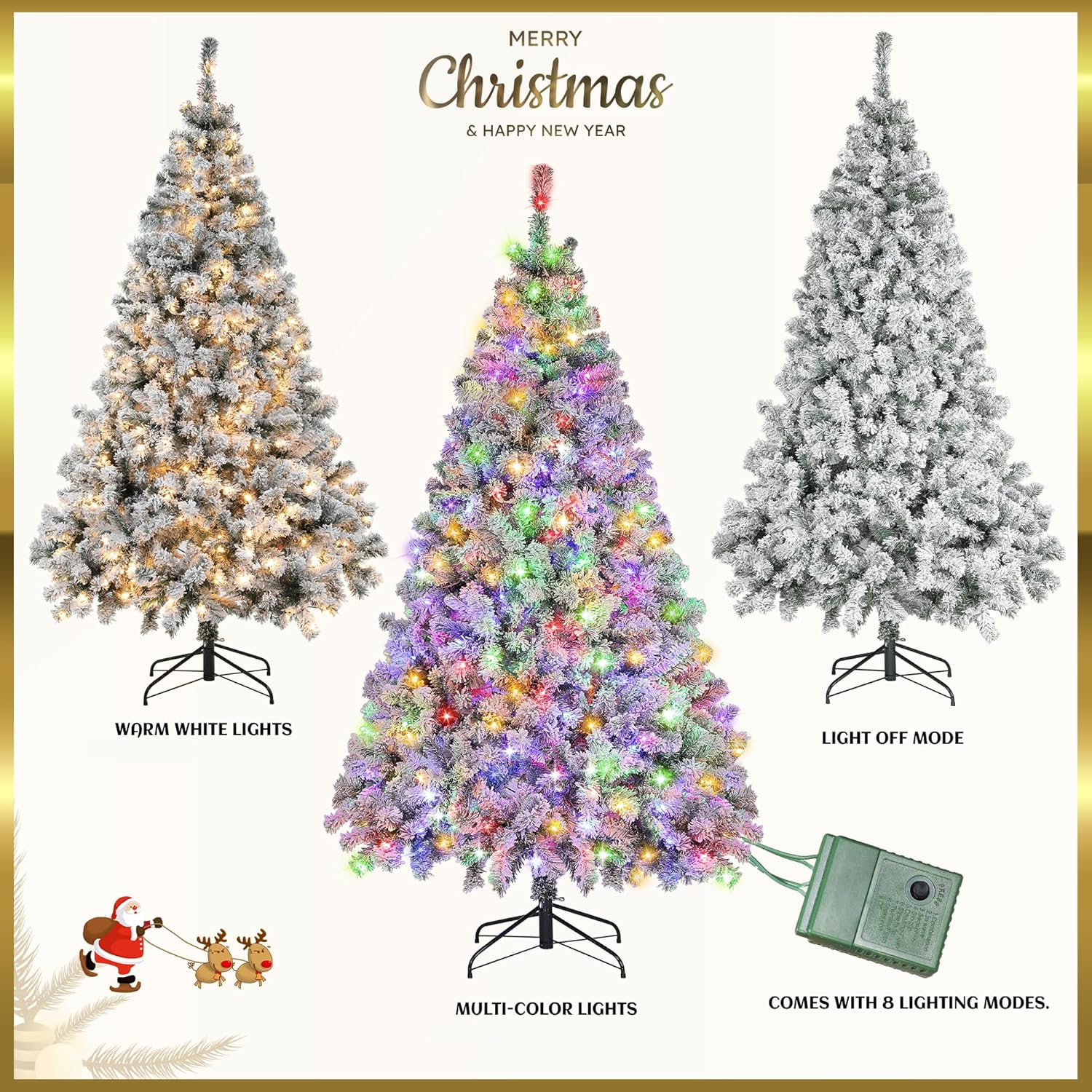 Árbol de Navidad preiluminado de 6 pies, árboles de Navidad artificiales con 250 luces multicolor y blancas cálidas, árbol de pino de Navidad para