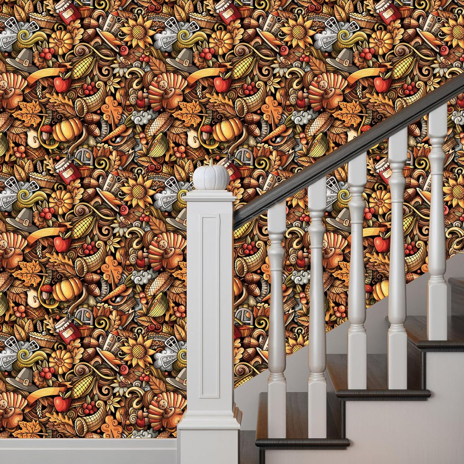 SinFung Home Papel tapiz para despegar y pegar, estilo bohemio, marrón, Día de Acción de Gracias, retro, decoración de pared para baño, mural