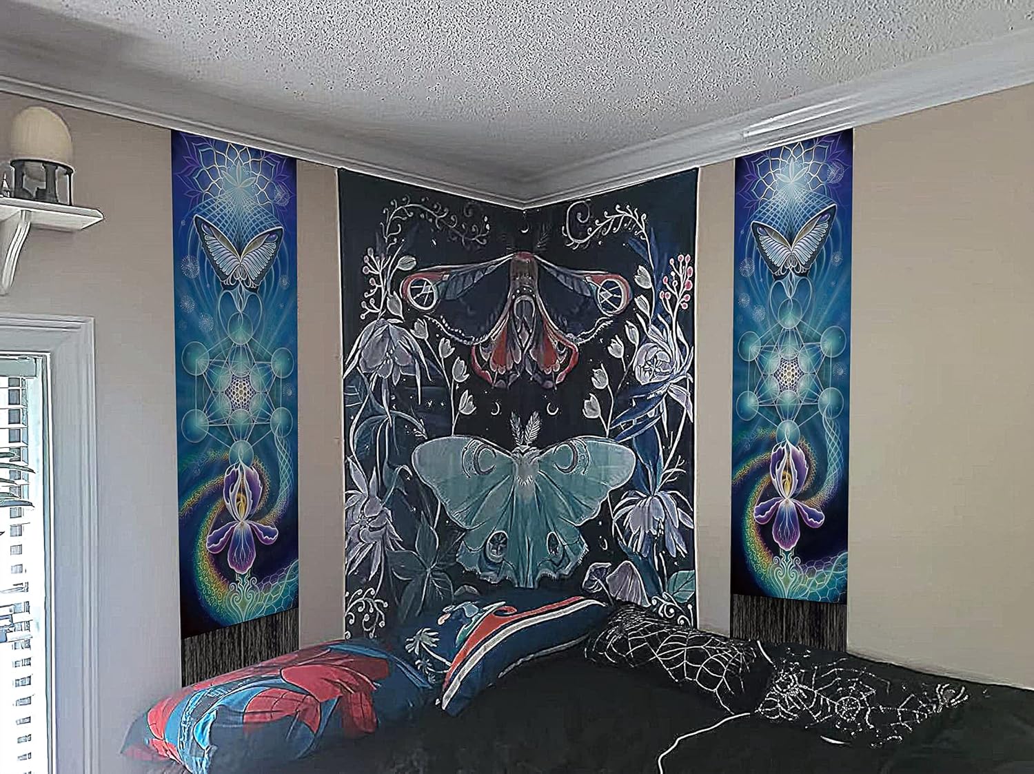 Leedpart Tapiz bohemio largo de tela para colgar en la pared, tapiz vertical de luna y sol, decoración con borlas para dormitorio, sala de estar,