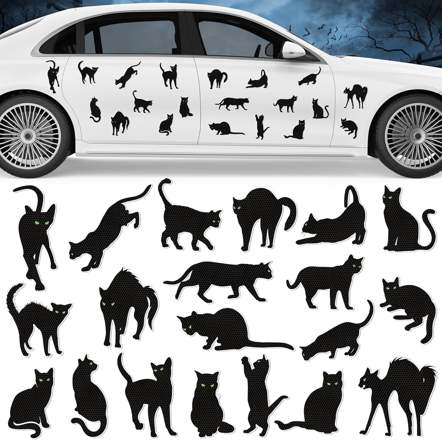 Imanes reflectantes de Halloween para automóvil, 20 unidades, calcomanías magnéticas de Halloween para automóvil, calcomanías de nevera, puerta de