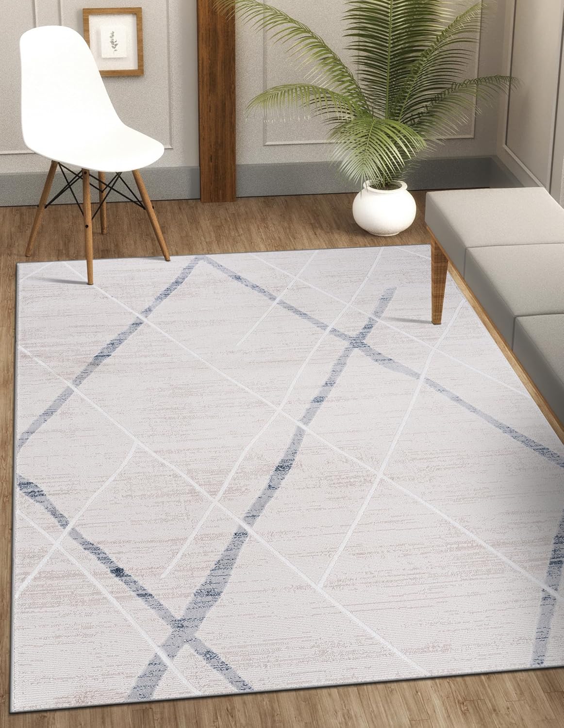 CAMILSON Alfombras modernas de lujo con diamantes abstractos de 5 x 7 pies, suave, resistente a las manchas, fácil limpieza, no desprende pelo, para