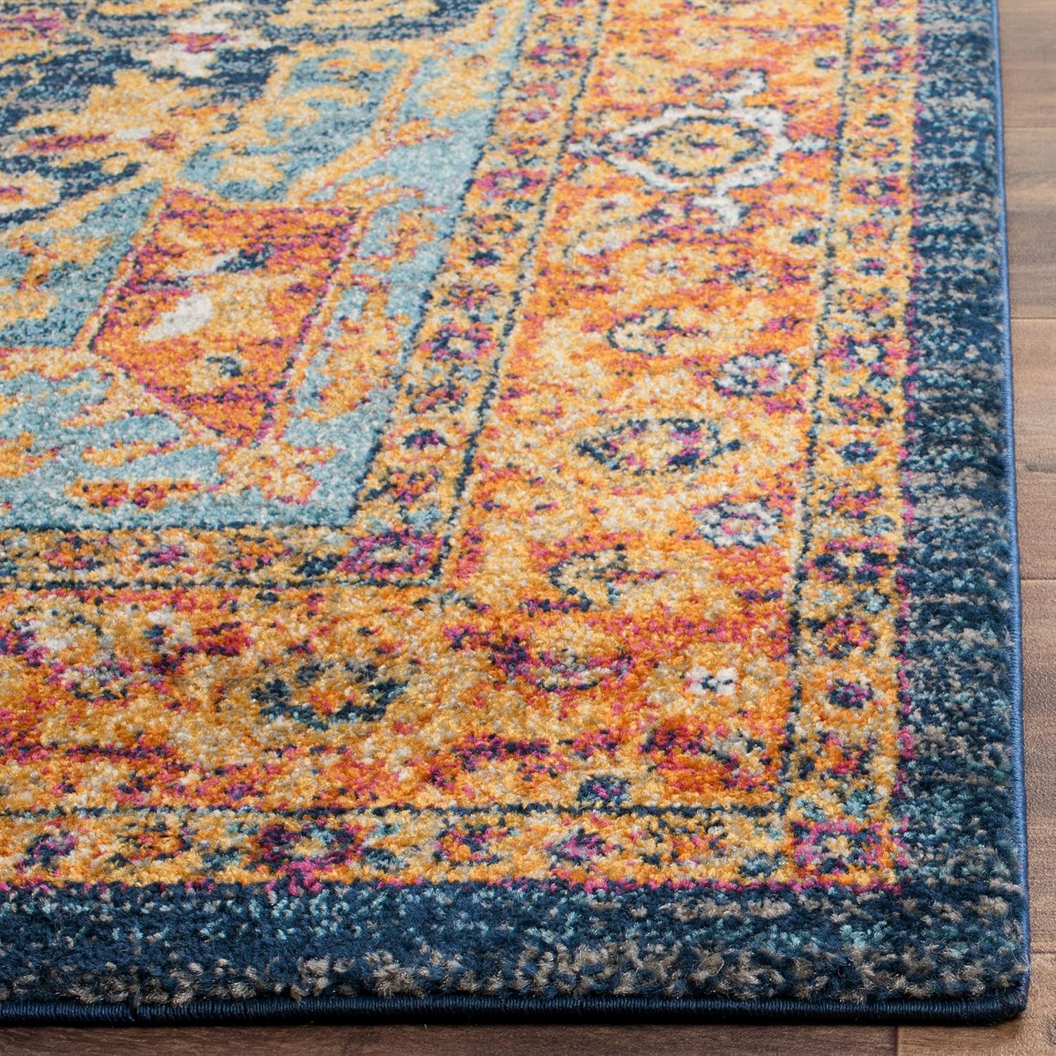 SAFAVIEH Evoke Collection EVK275C Medallón Oriental envejecido, no desprende pelusa, para sala de estar, dormitorio, 4 x 6 pies, azulnaranja