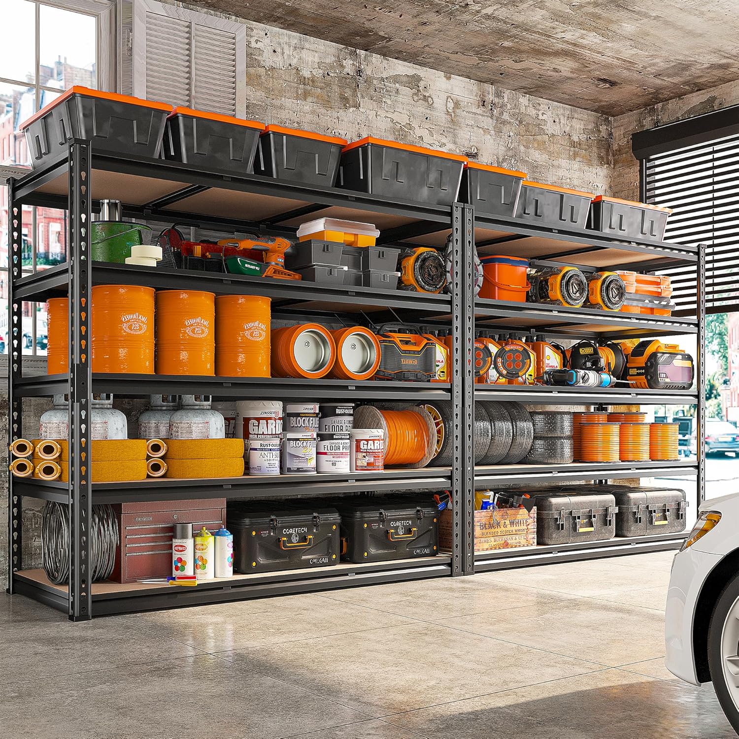 REIBII 48.2”W Garage Shelving Heavy Duty Storage Shelves 3000LBS Heavy Duty Shelving 72”H Adjustable Metal Shelves for Garage Storage Rack
