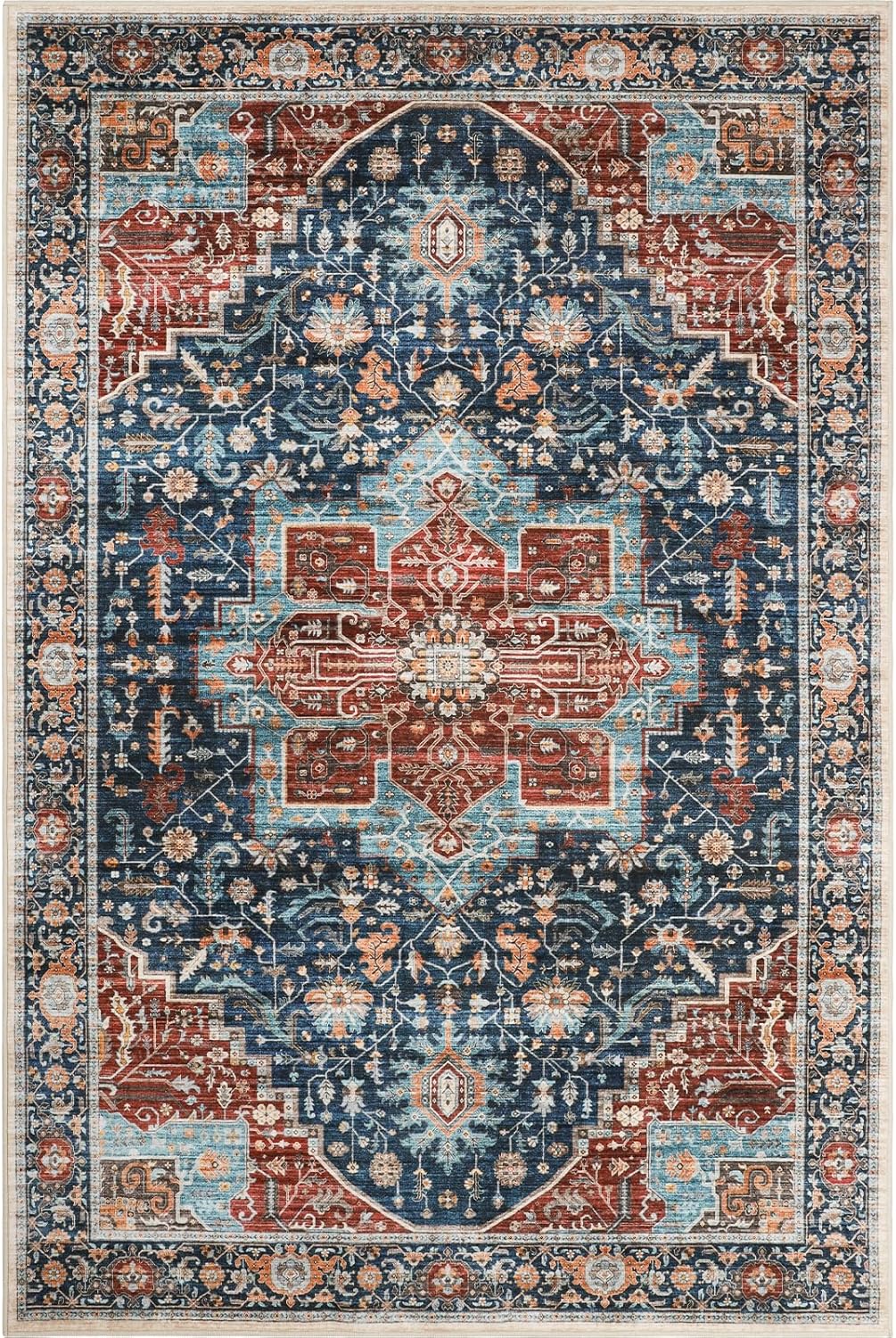 xilixili Alfombra lavable de 8 x 10 pies para sala de estar, resistente a las manchas, con parte trasera antideslizante, ultrafina con medallón
