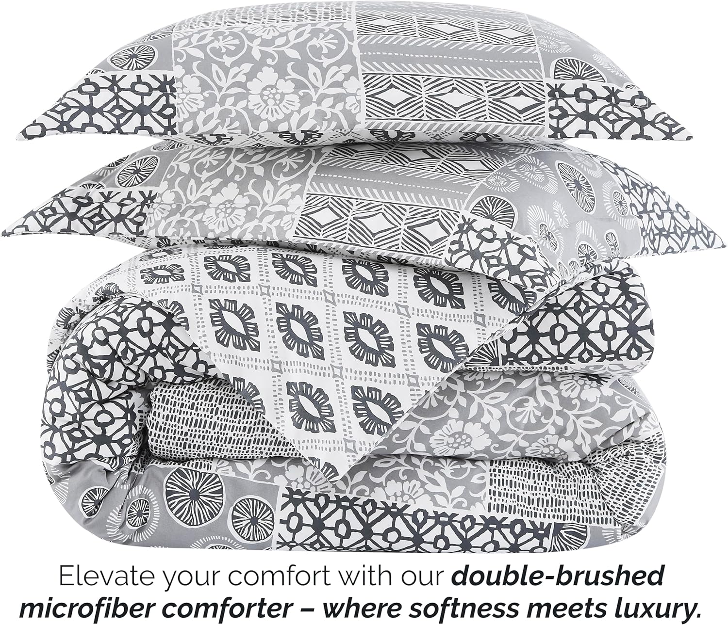 Southshore Fine Living, Inc. Global Patch Collection – Funda alternativa al plumón para todas las estaciones, juego de edredón de 3 piezas de gran