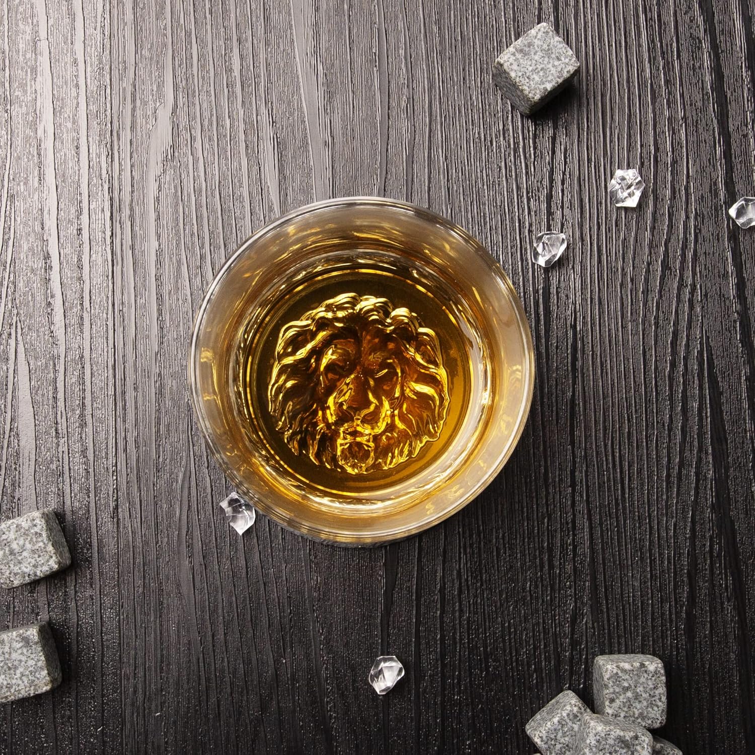QUEEN&STONE LEAD FREE Vasos de whisky antiguos con patrón de león en la parte inferior gruesa con peso de 10 onzas, juego de 4 perfectos para