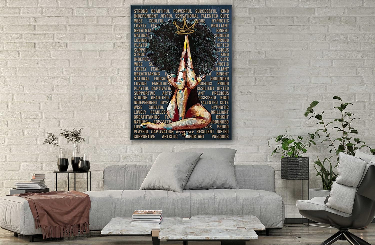 Lienzo mágico para pared de Black Girl, obra de arte de pared afroamericana enmarcada para sala de estar, dormitorio, oficina o decoración del
