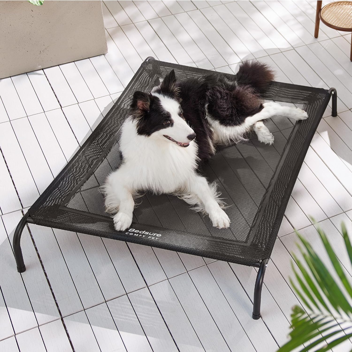 Bedsure Cama grande elevada para mascotas con patas antideslizantes para perros grandes, hamaca, interior y exterior, portátil, marco con malla