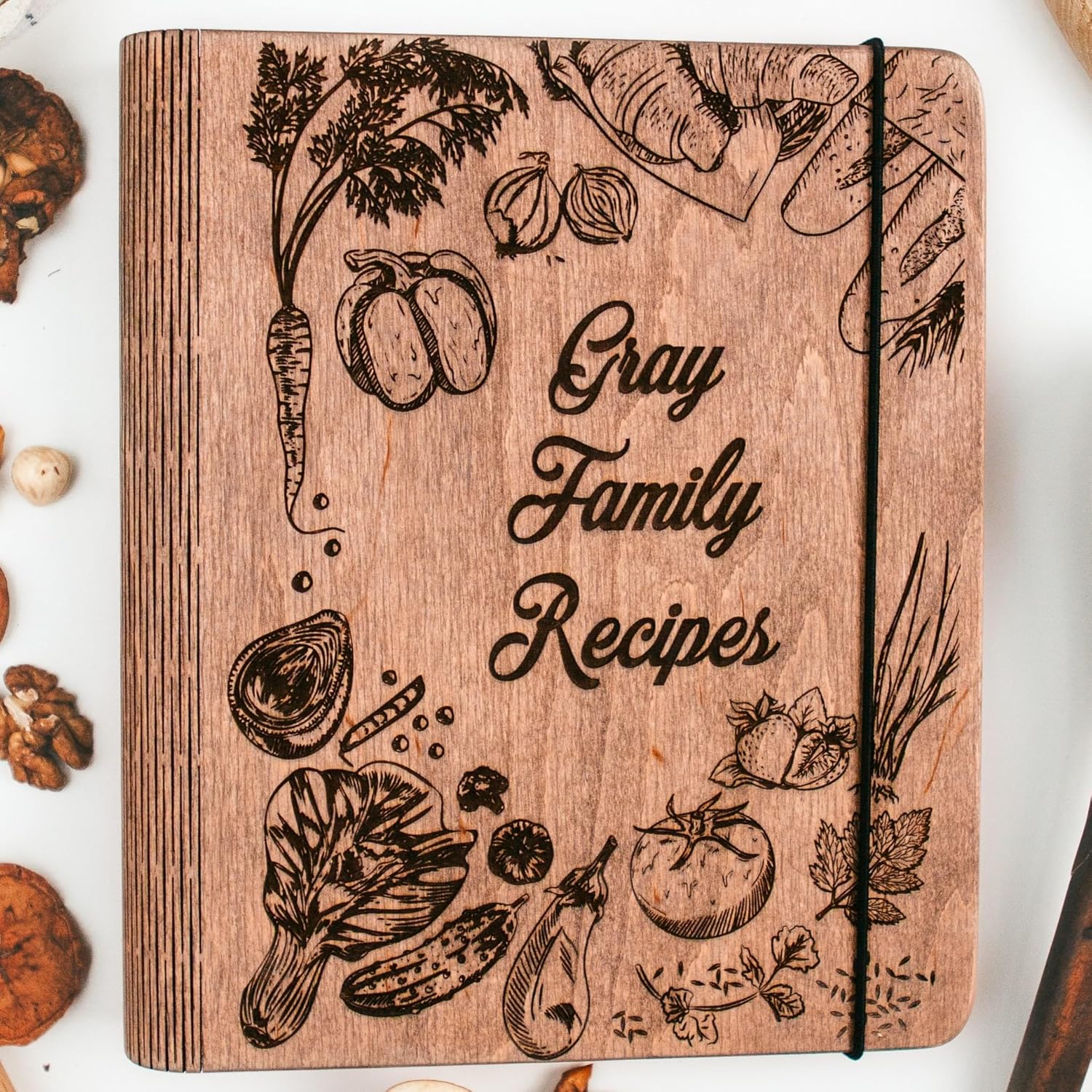 ENJOY THE WOOD Personalized Recipe Book Binder – Wooden Blank Family Cookbook Journal to Write in Your Own Recipes – Customized Recipe Binder,