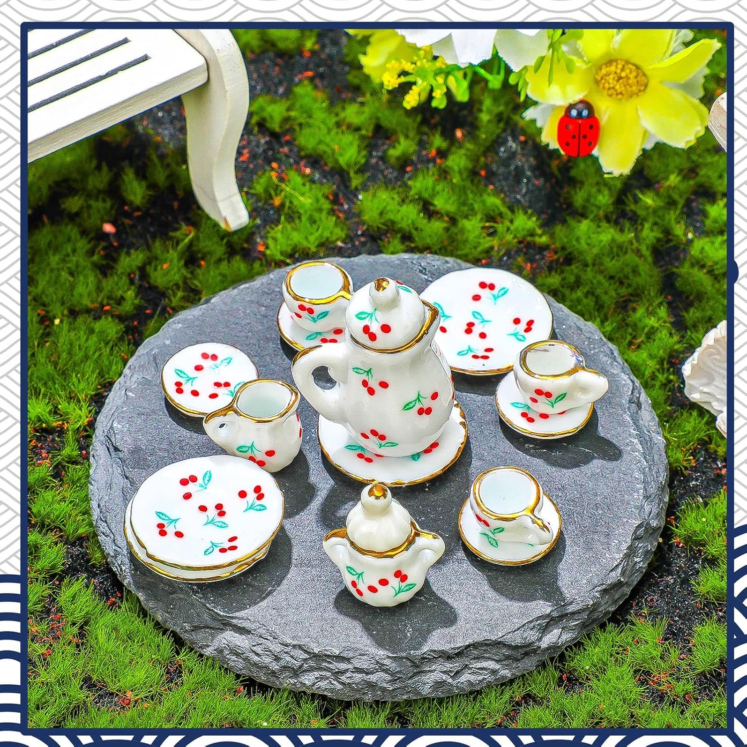 Shappy 90 piezas 1 12 escala casa de muñecas miniatura porcelana taza de té de Navidad incluye mini patrón flor patrón tetera taza platos para casa