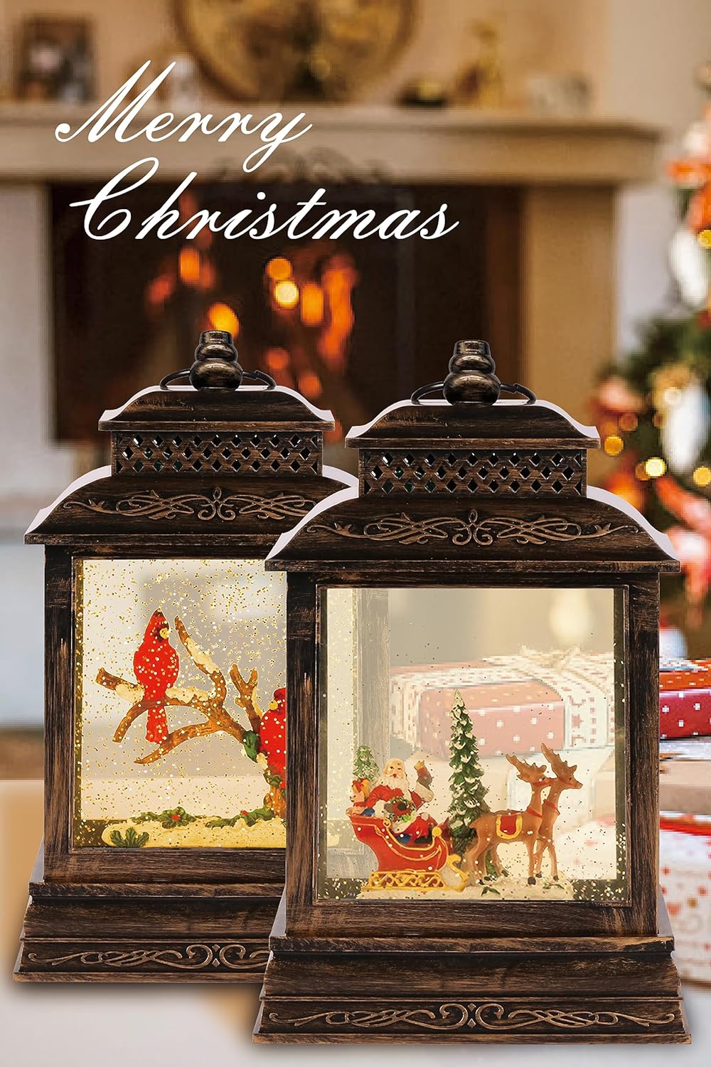 Linterna de globos de nieve de Navidad, luz de agua intermitente giratoria musical con temporizador de 6 horas, decoración y regalo de Navidad