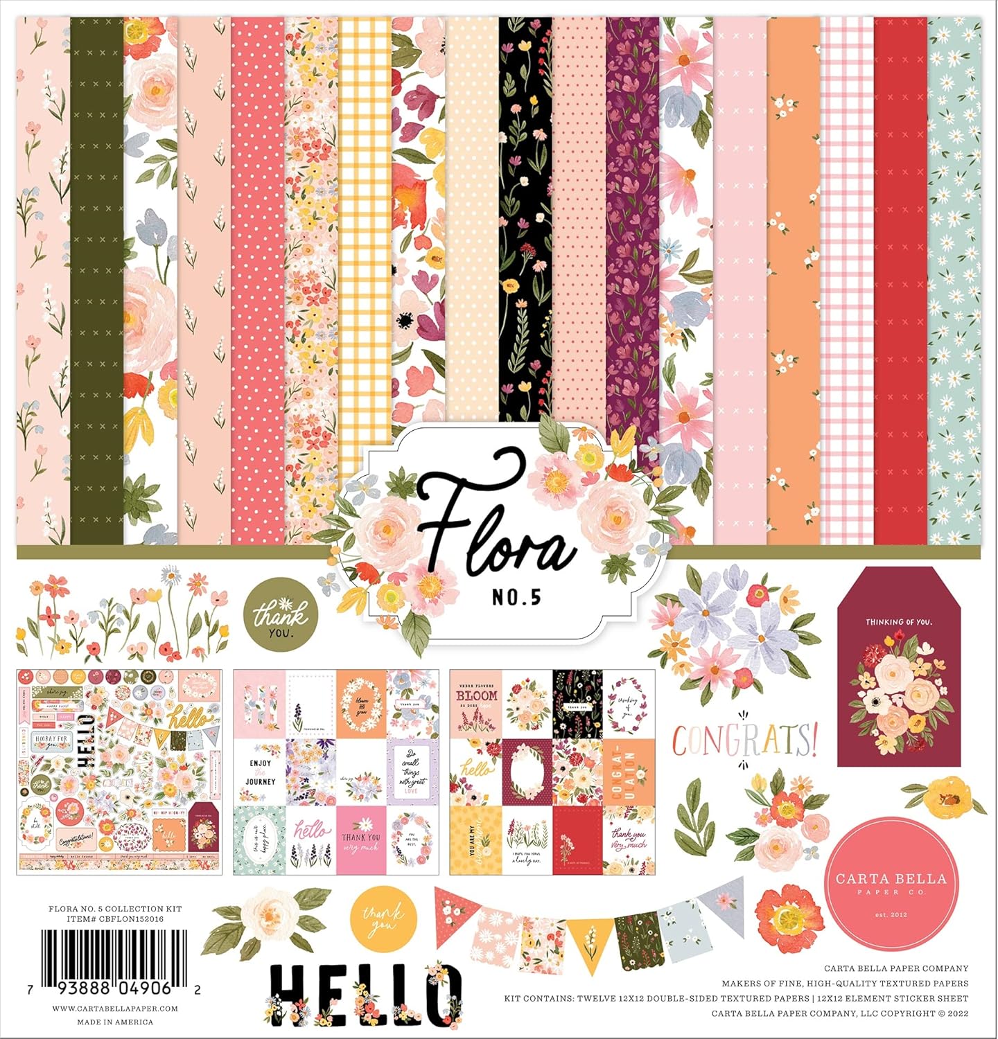 Carta Bella Kit de colección 12.0 x 12.0 in, Flora N 5, multicolor