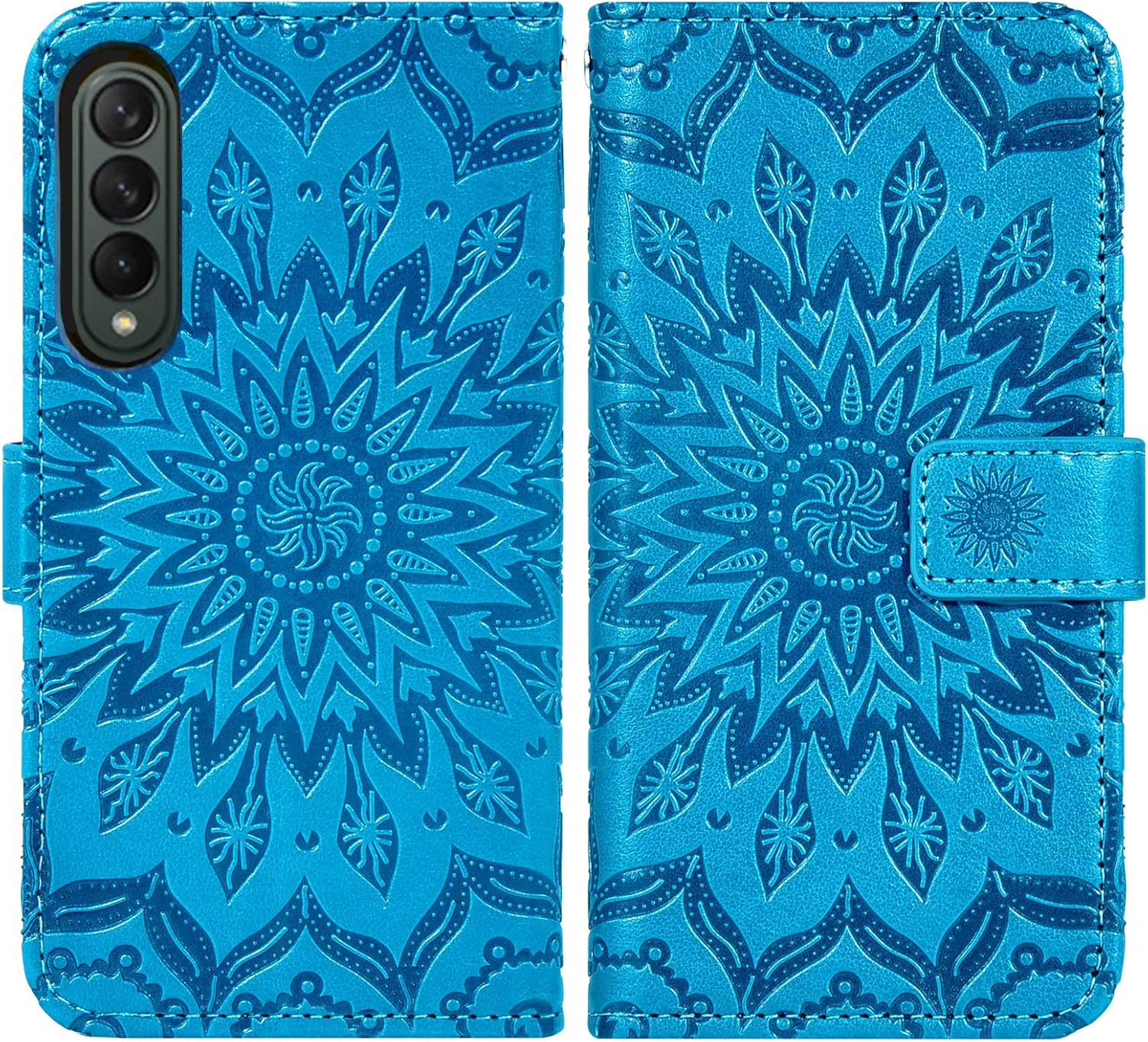 Asuwish Funda de teléfono para Samsung Galaxy Z Fold 4 5G 2022 cartera y girasol de cuero delgado con tapa para tarjetero, accesorios para celda,