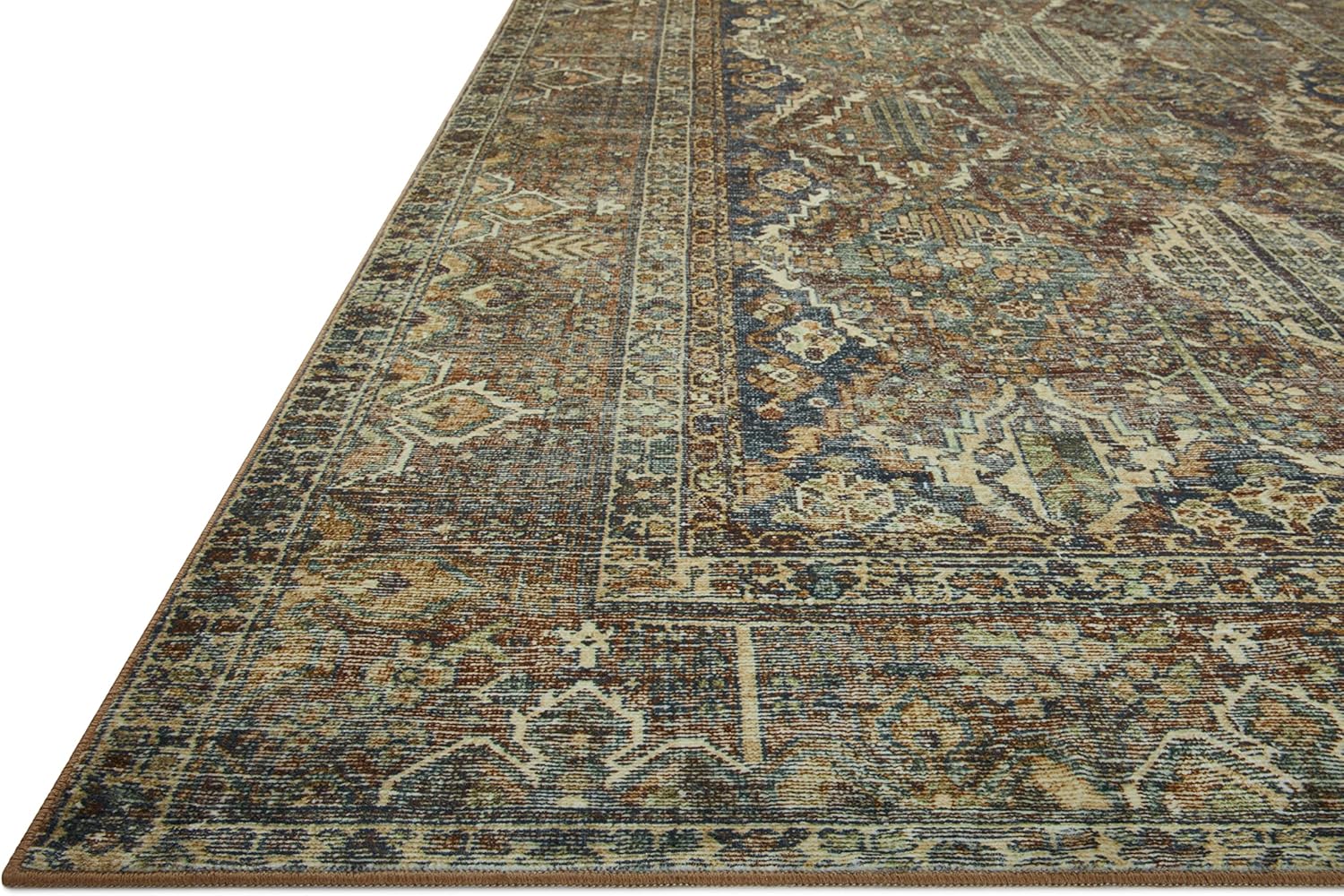 Loloi Magnolia Home by Joanna Gaines x Loloi Banks Collection – Alfombra lavable a máquina, BAN-05 Spice  Azul, 2 pies 6 pulgadas x 7 pies 6
