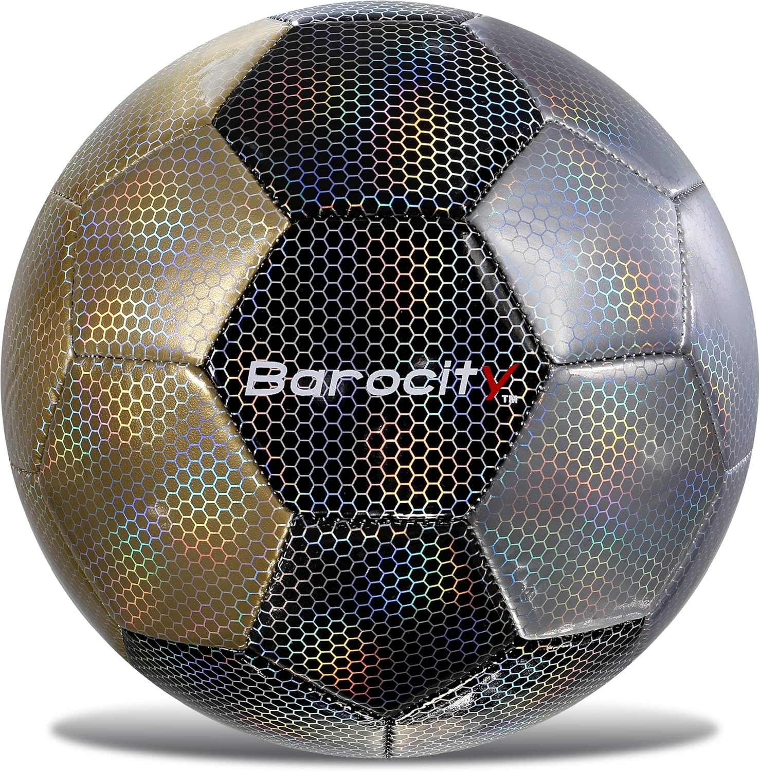 Barocity Balón de fútbol  Pelota oficial de primera calidad para niño y niña con genial patrón hexagonal iridiscente iridiscente de arcoíris,