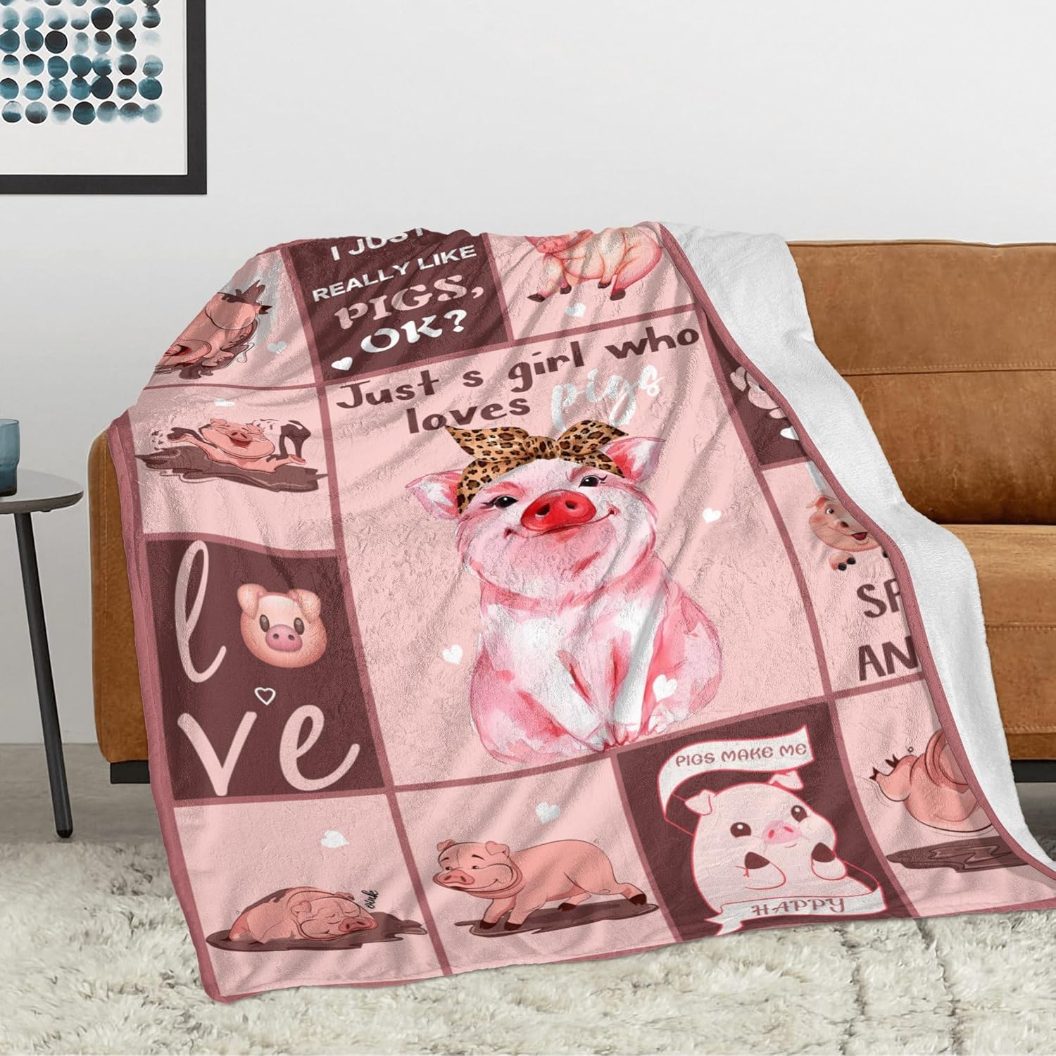 Manta de franela de cerdo lindo para niñas y niños, manta de forro polar con texto en inglés “I Just Really Like Pigs”, súper suave y mullida, con