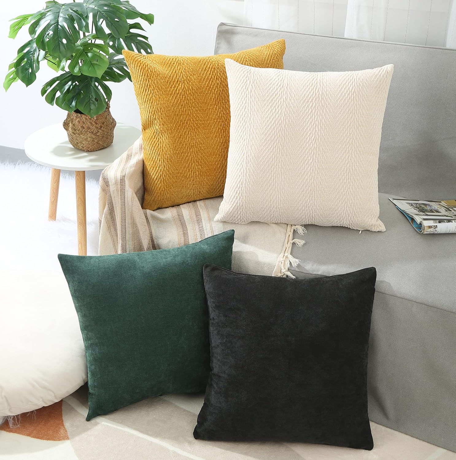 Paquete de 2 fundas de almohada para sofá, hogar, acogedora funda de almohada de felpilla texturizada, funda de cojín decorativa para sofá, 18 x 18