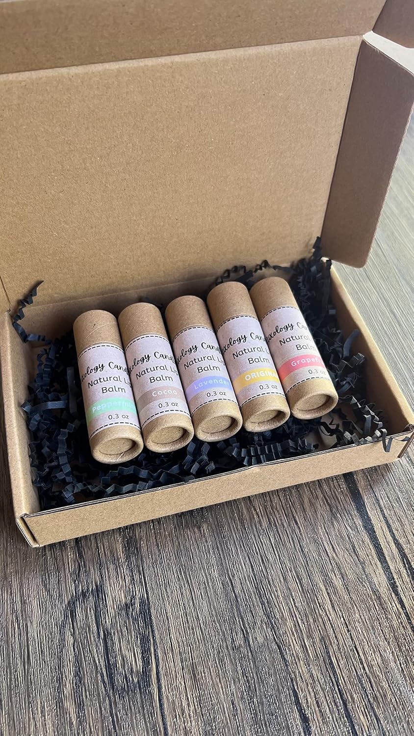 Handmade Natural Lip Balm Set of 5- Original, Mint, Cocoa, Lavender, Grapefruit – 5 Pack
