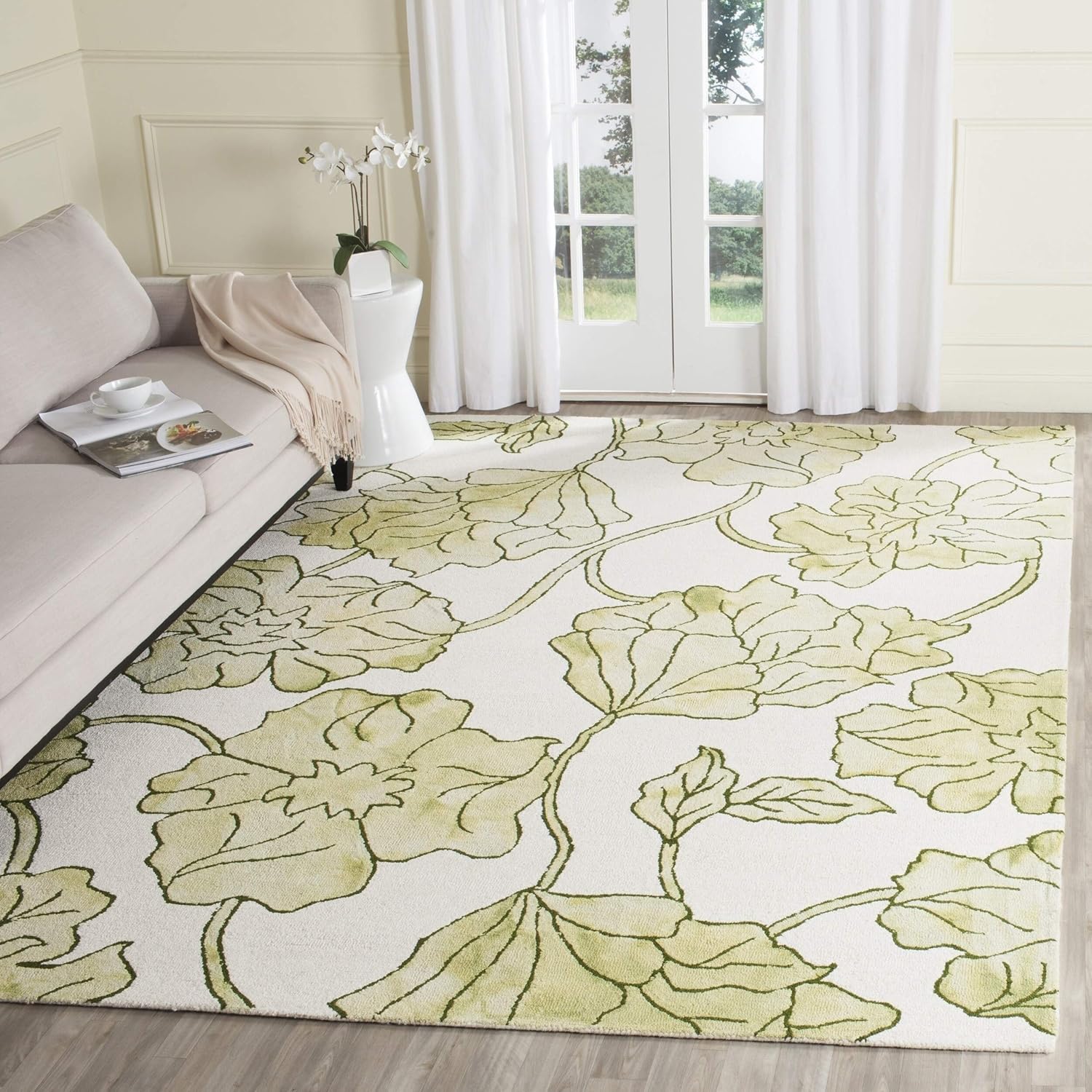 SAFAVIEH Dip Dye Collection DDY683B – Alfombra de lana prémium hecha a mano con acuarela, 5 x 8 pies, color marfilverde claro