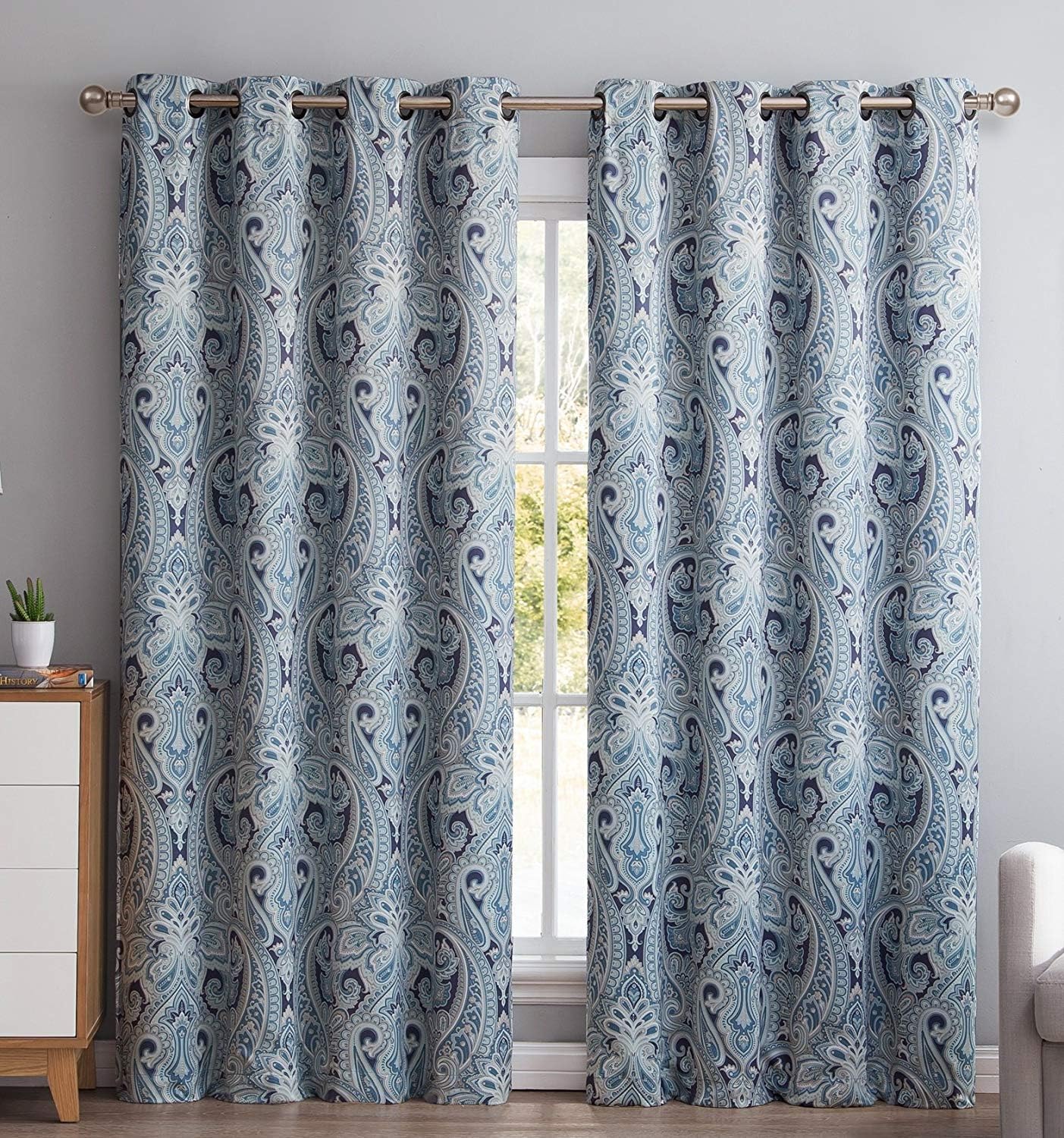 HLC.ME París Cachemira Damasco Panel de cortinas térmicas opacas con ojales, para ventanas, largos 63″, 84″, 96″, un par