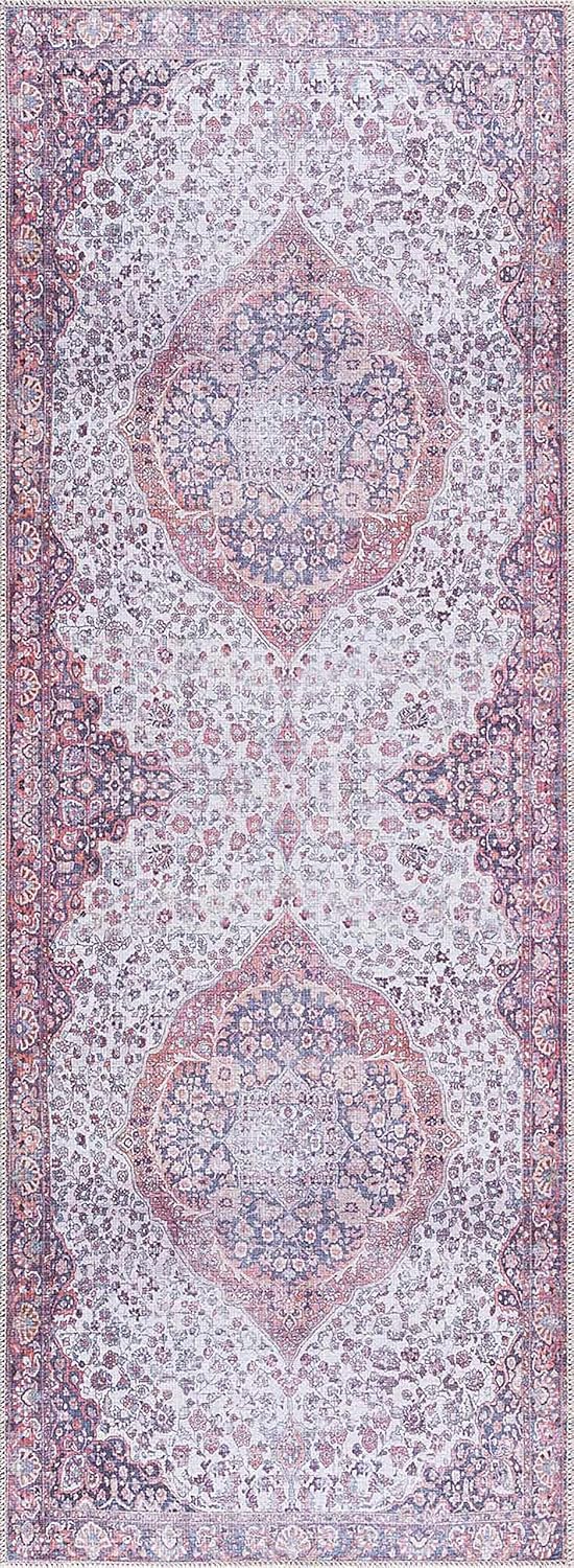 Georgia Collection Cael – Alfombra lavable a máquina, estilo oriental persa floral desteñido, para sala de estar y dormitorio, alfombra envejecida