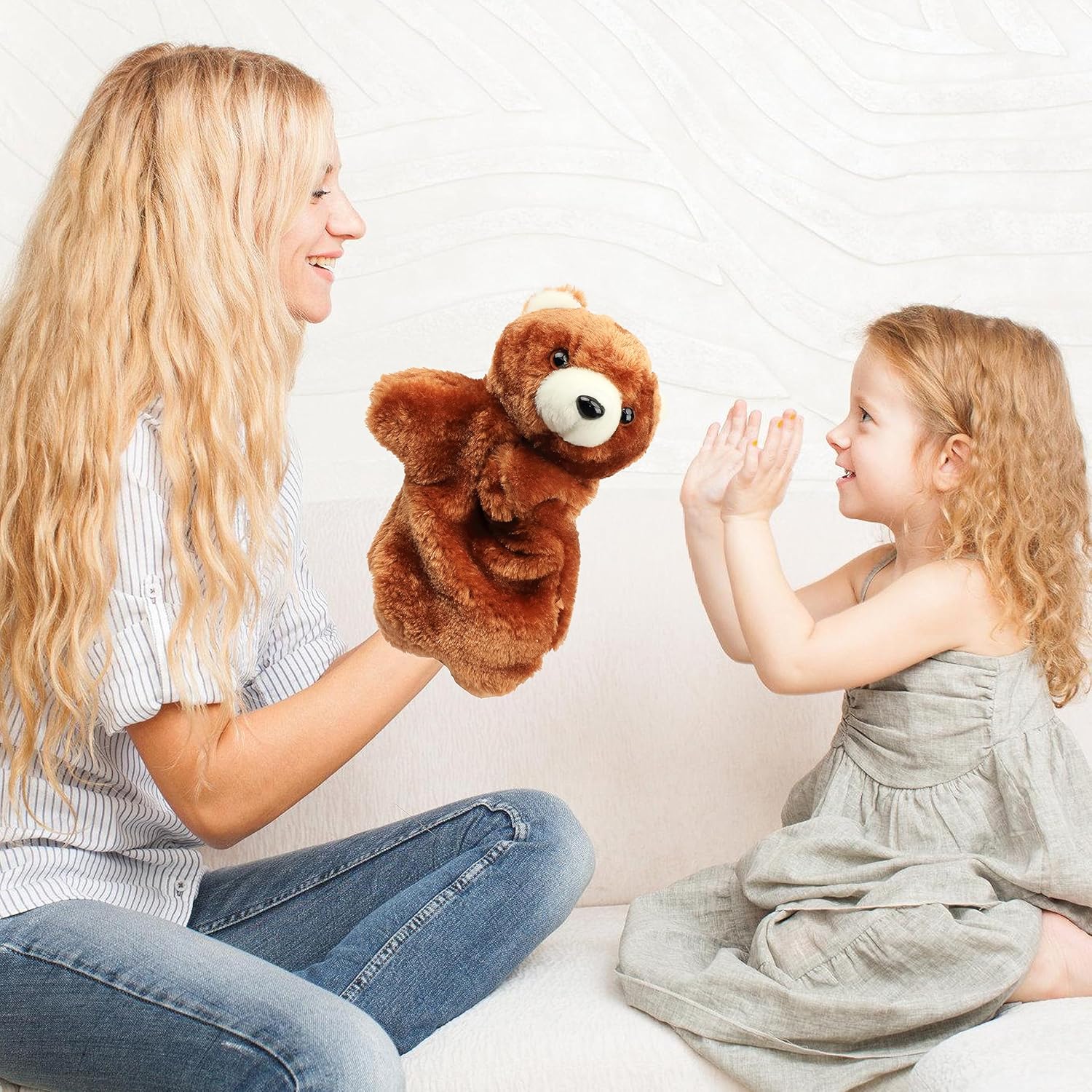 Cuteoy Juguete de peluche con forma de oso de mano, boca abierta y movible, juego de rol creativo, narración de historias, regalos para niños
