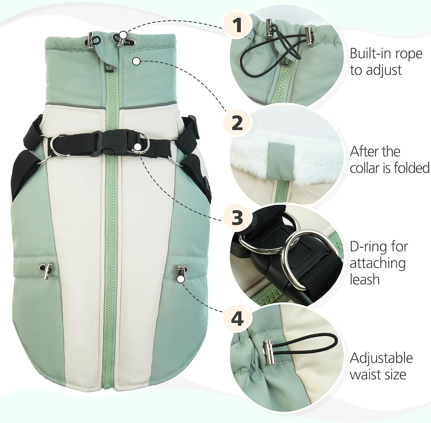 PUMYPOREITY Abrigo de invierno para perro pequeño, chaqueta para perro con arnés integrado, traje de nieve reflectante para perro, chaqueta cálida