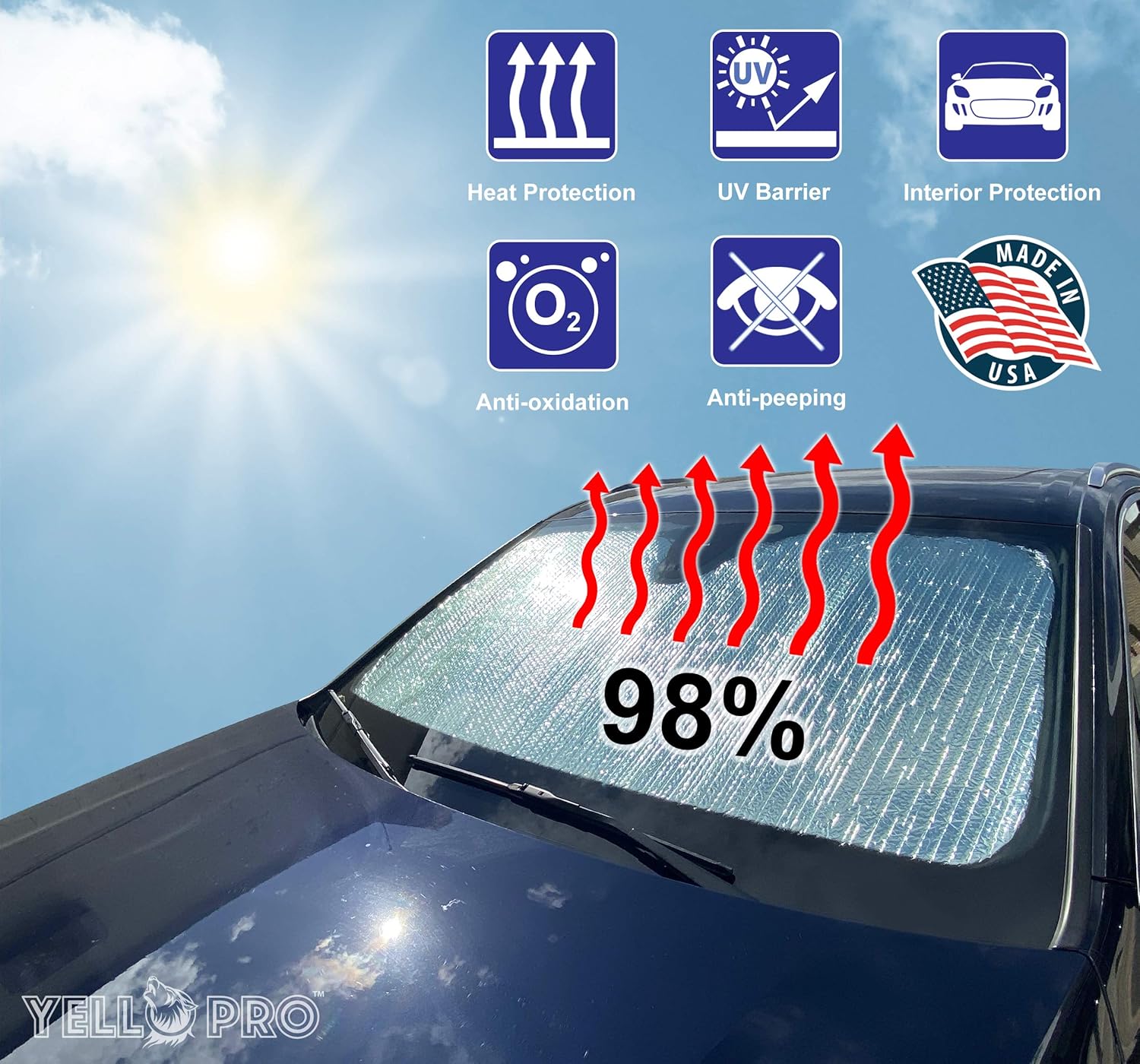 YelloPro Auto Protector de parasol reflectante para parabrisas delantero de automóvil para Toyota Corolla Hatchback 2019, 2020, 2021, 2022, 2023,